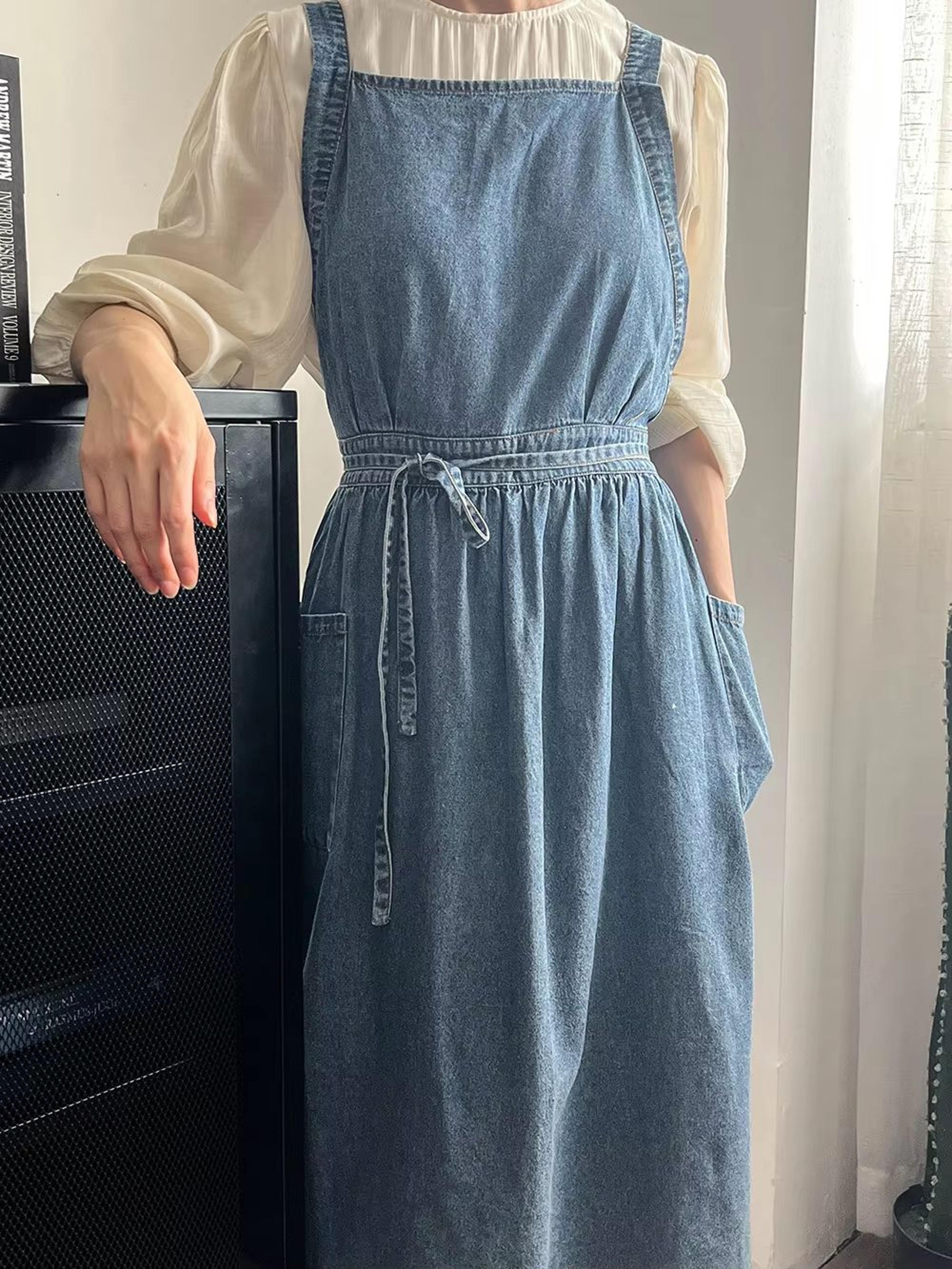 premium heavy-duty denim apron adjustable bib waist