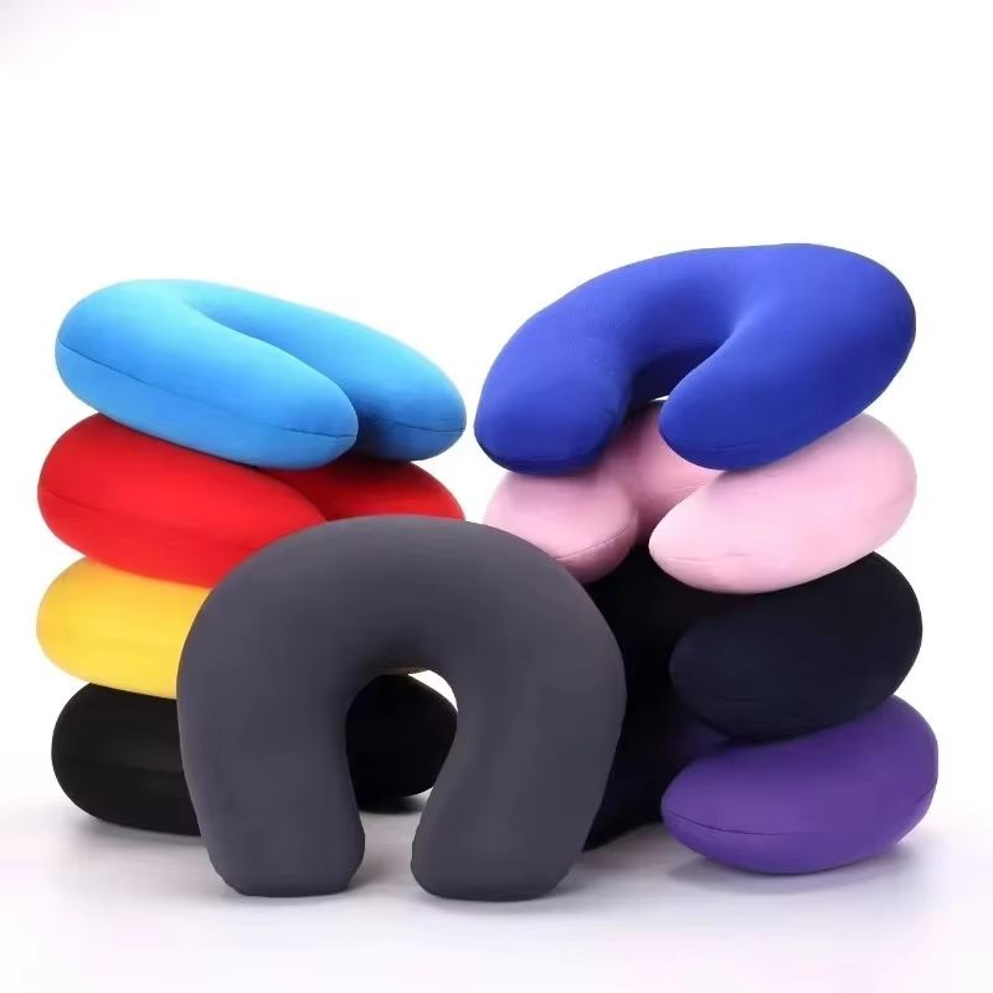 inflatable travel neck pillow with soft plush cover for car, flight, and office