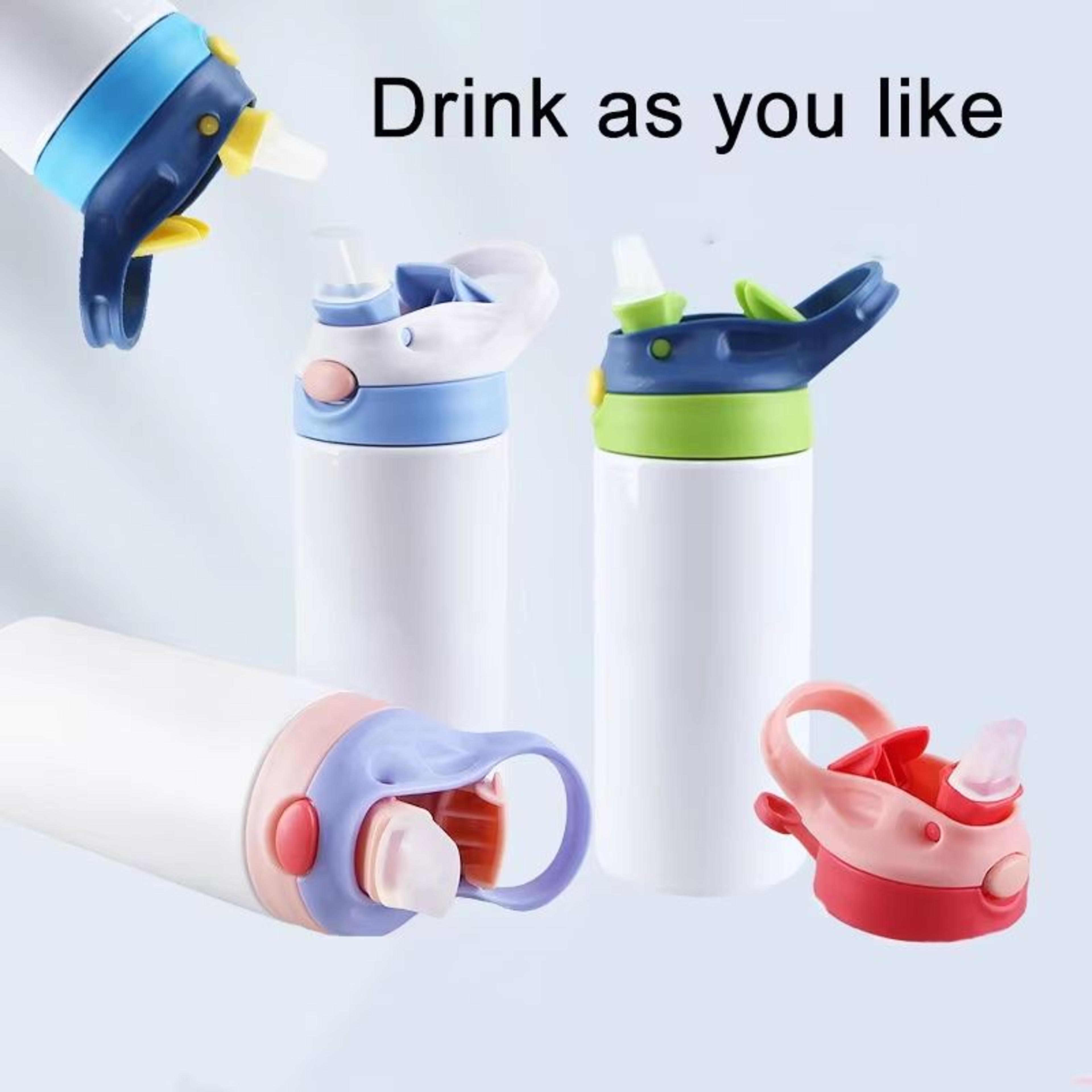 outdoor simple solid color stainless steel vacuum thermos cup with straw, handle – children's portable sports water cup