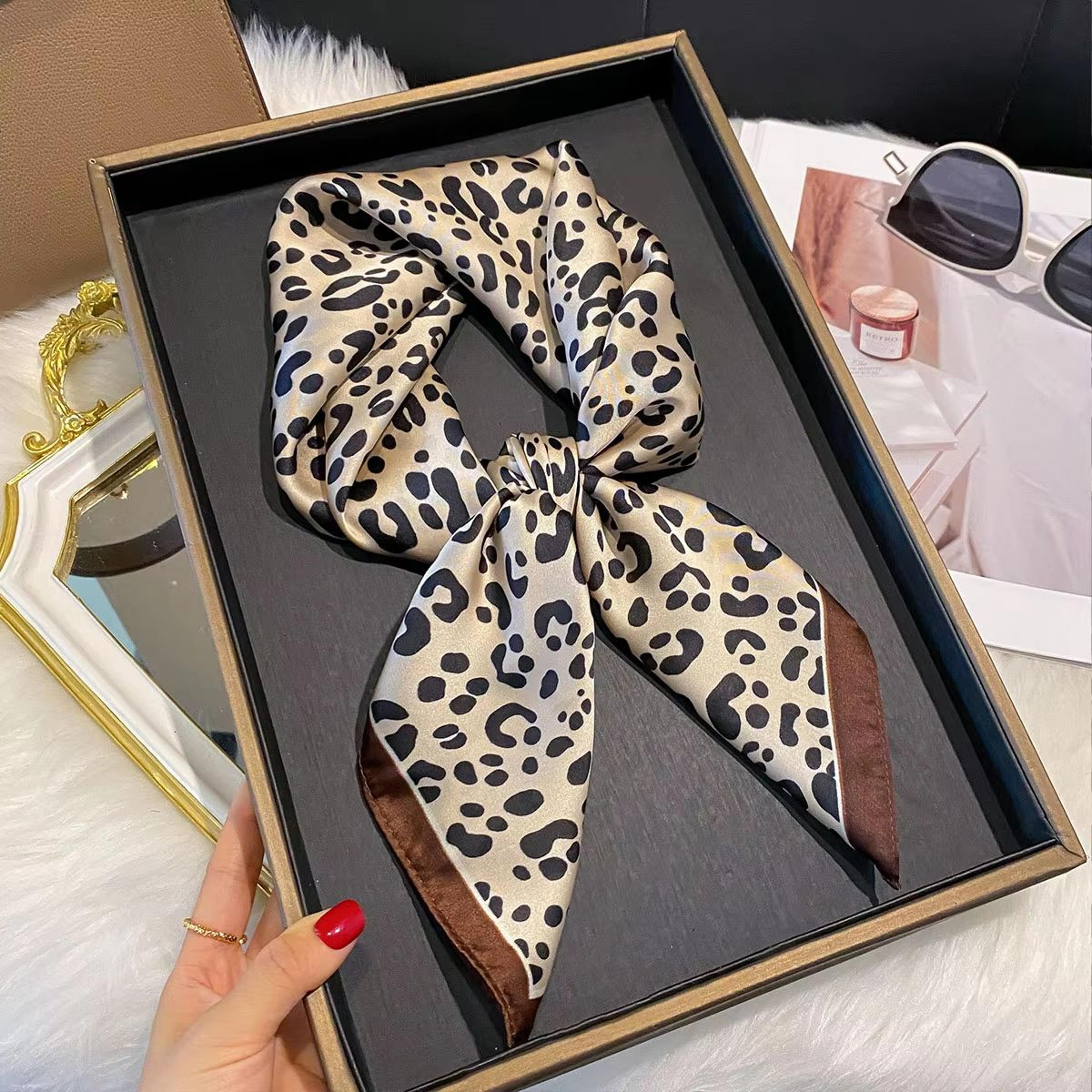 leopard print satin square scarf for women hair headband neck accessory
