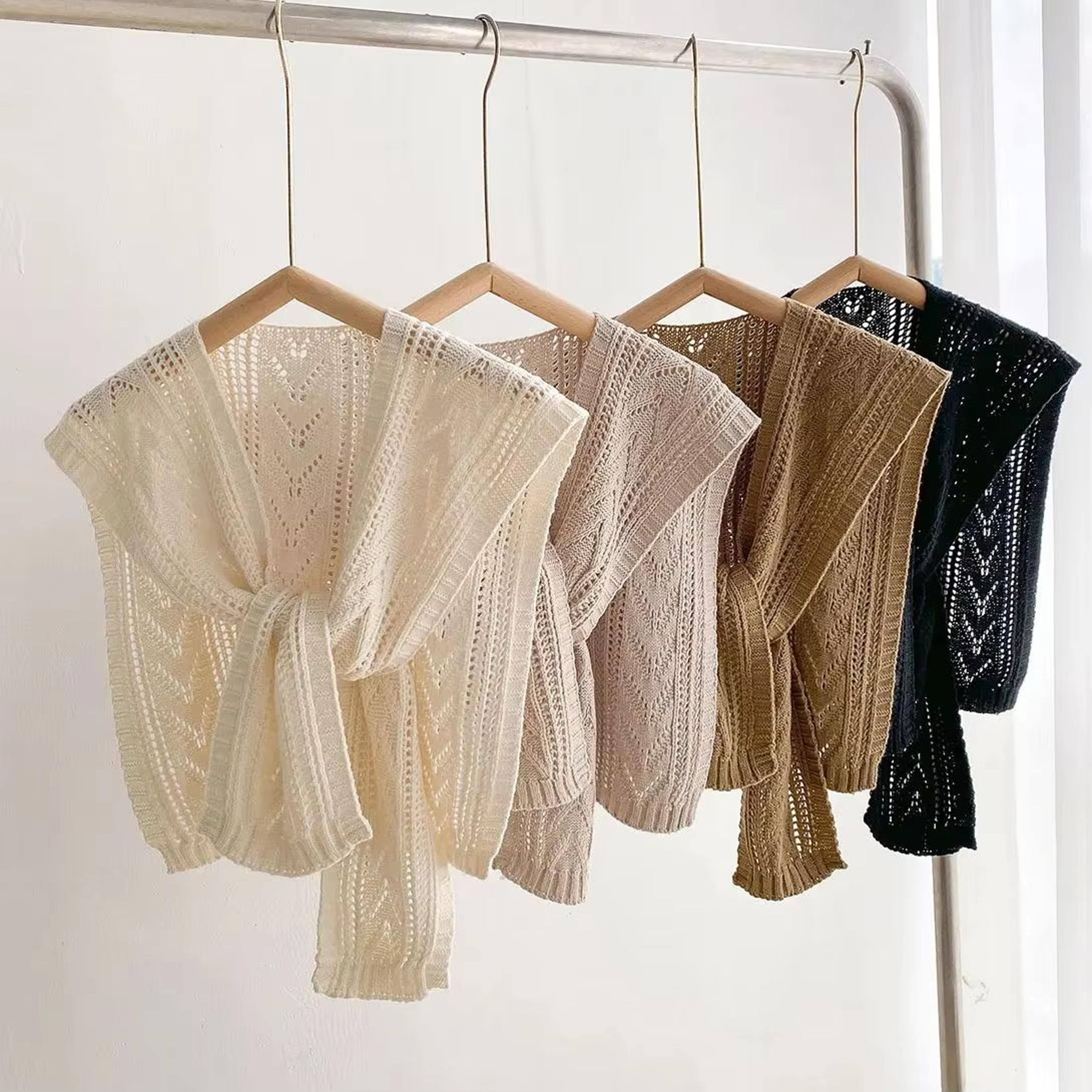 women lightweight knit neck cape solid color summer shawl for office air conditioning