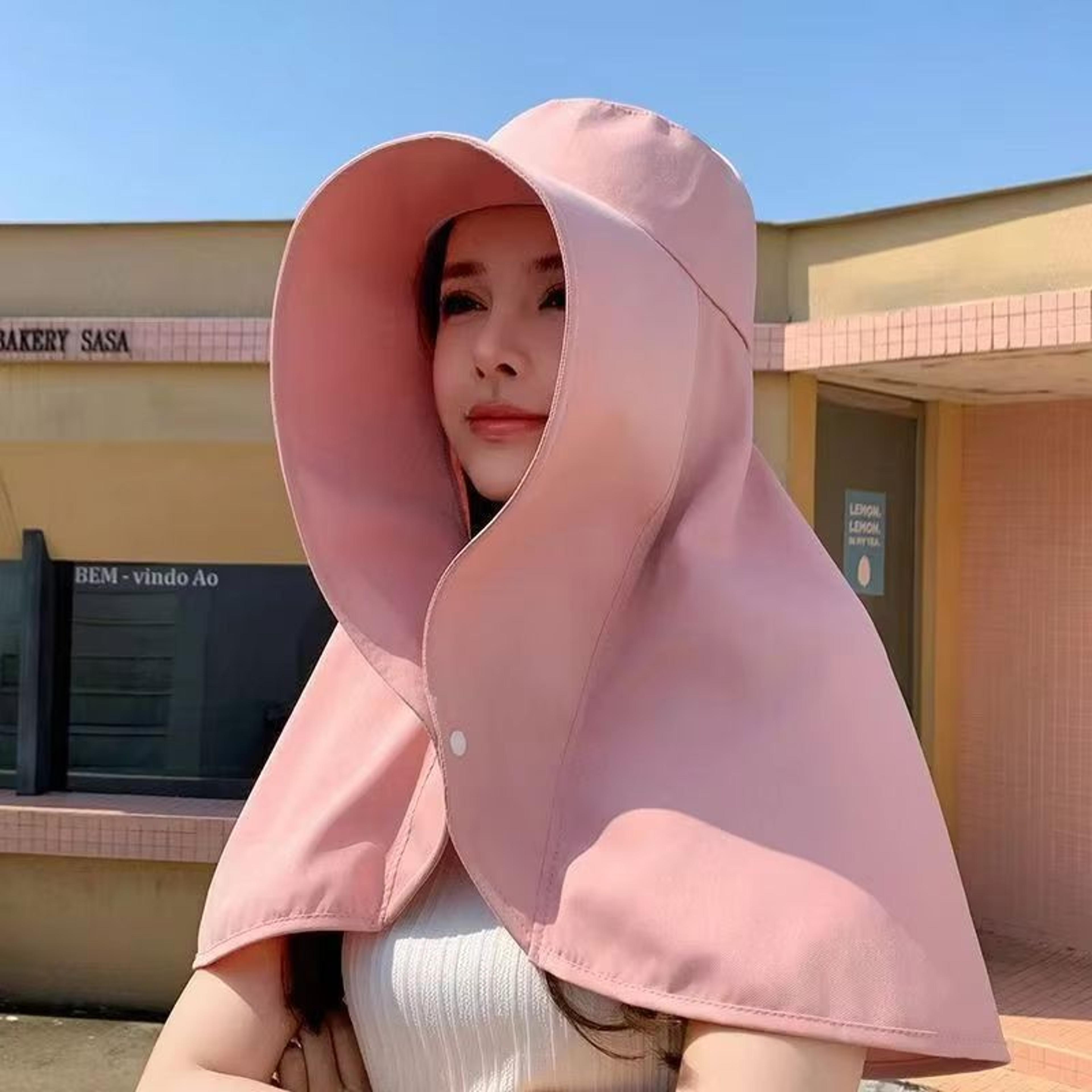 women wide brim sun visor hat with neck cover uv protection ponytail cap for fishing hiking