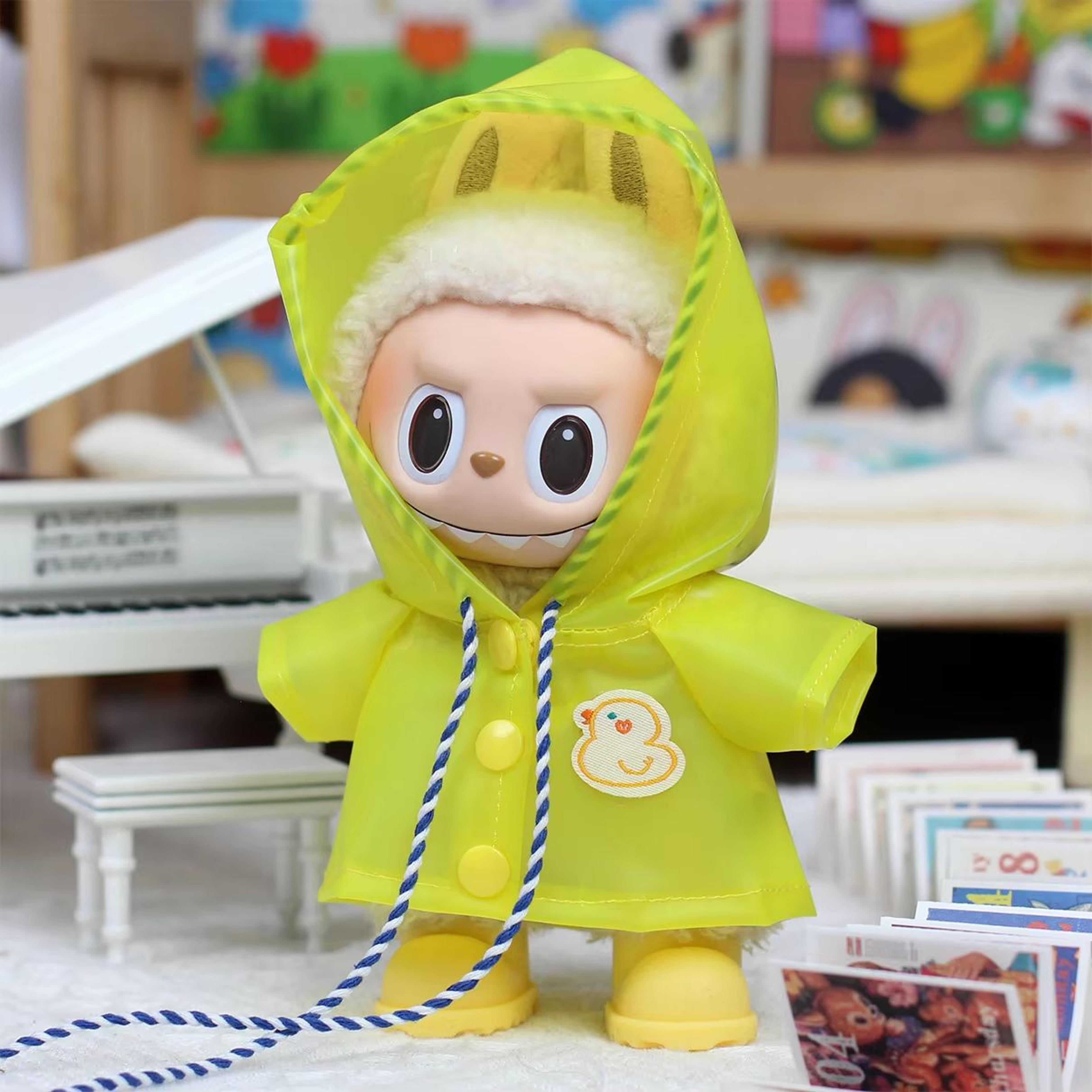 heart-print macaron doll raincoat outfit for 6.7-in dolls