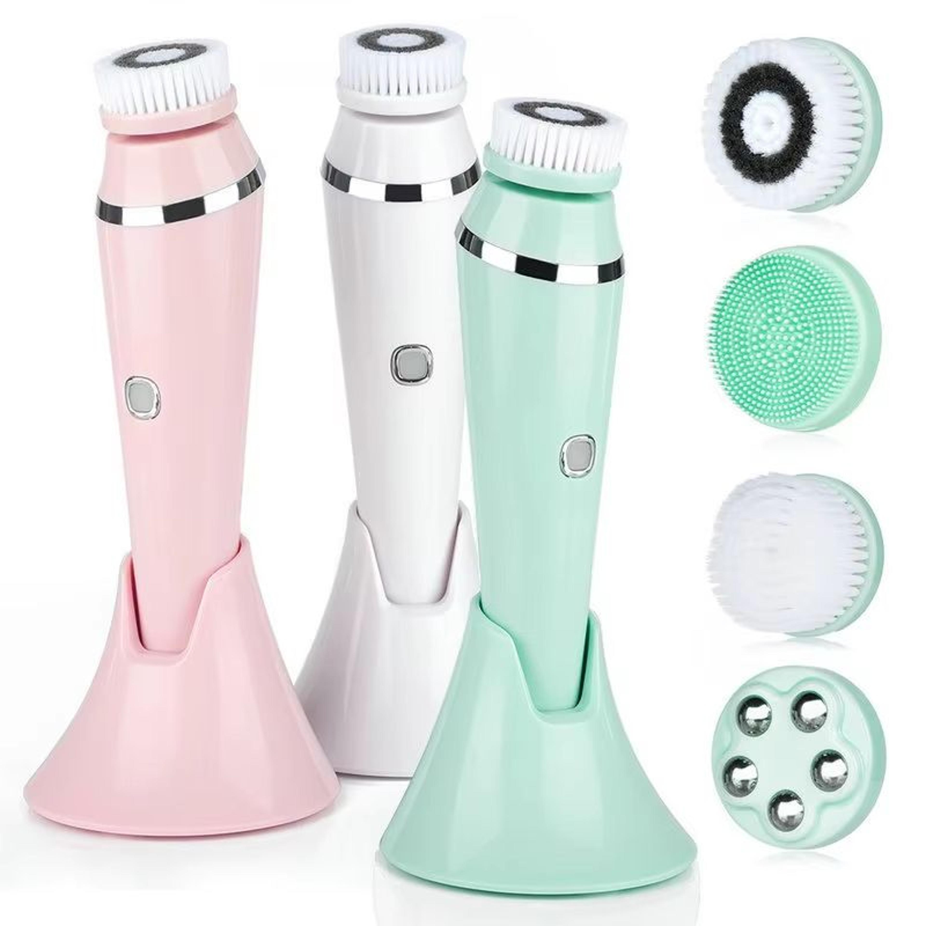 4-in-1 electric facial cleansing brush - sonic waterproof rechargeable face cleaning & pore care tool