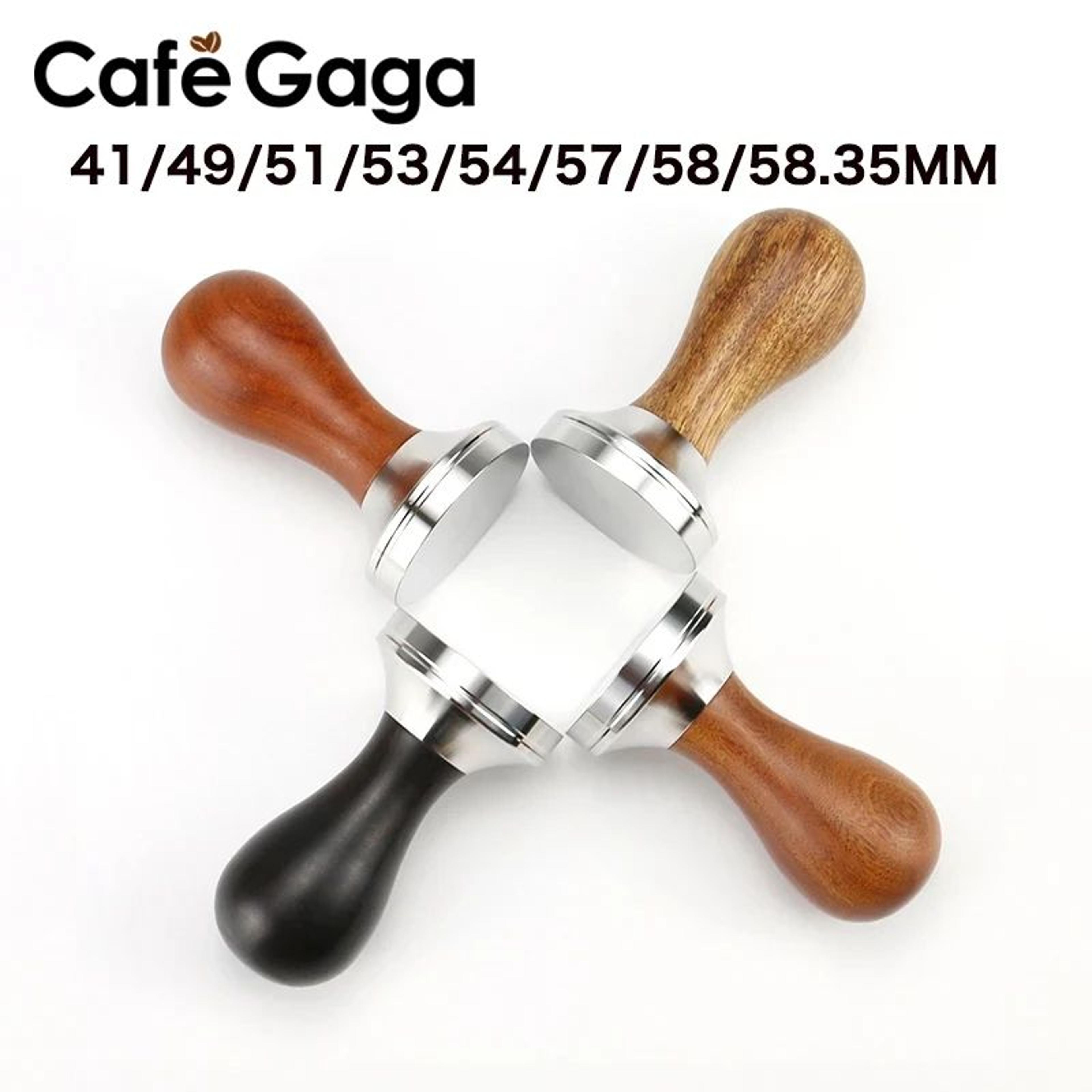 premium adjustable coffee tamper with wooden handle & stainless steel base 2.01in/2.09in/2.24in/2.30in