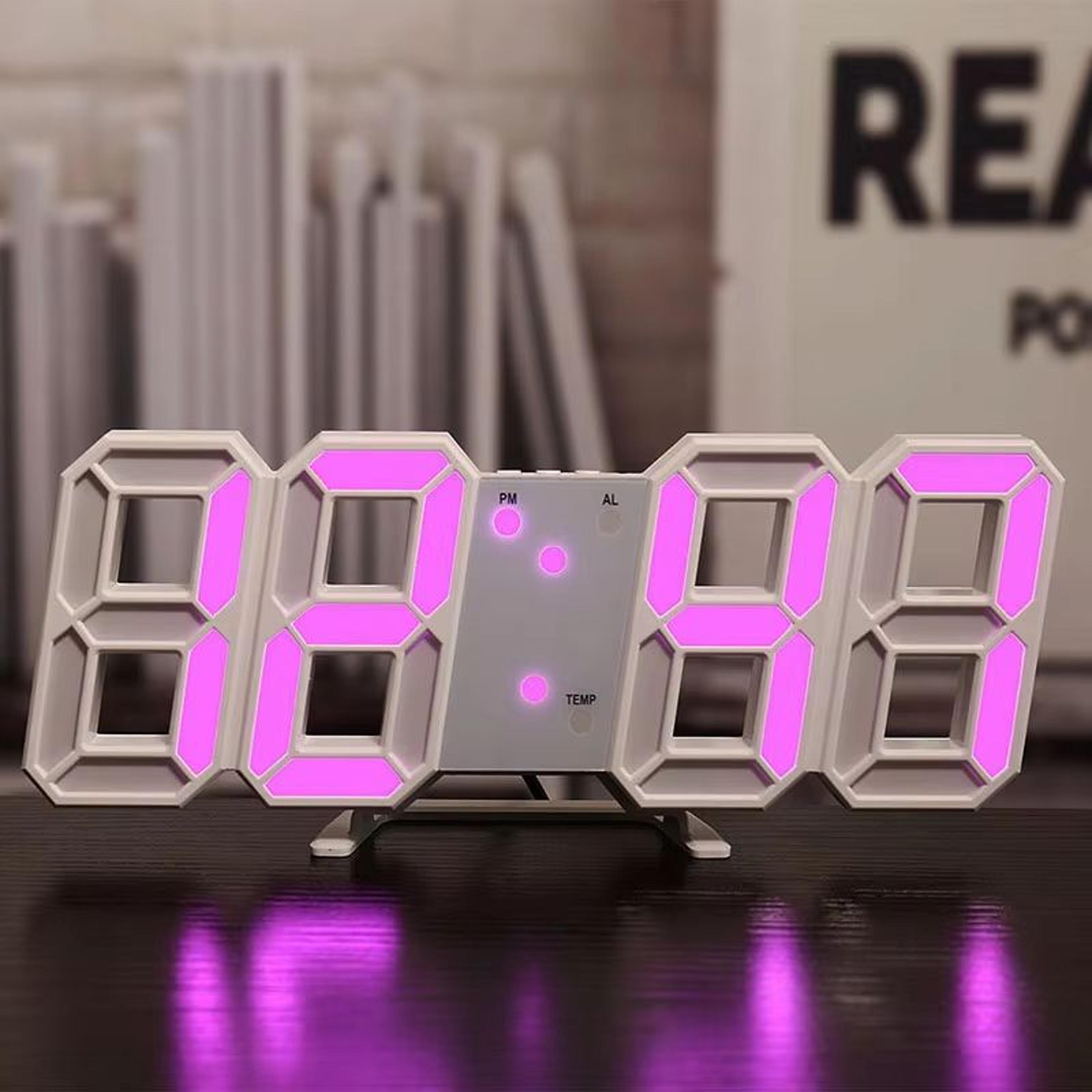 3d led digital alarm clock with time, date and temperature display