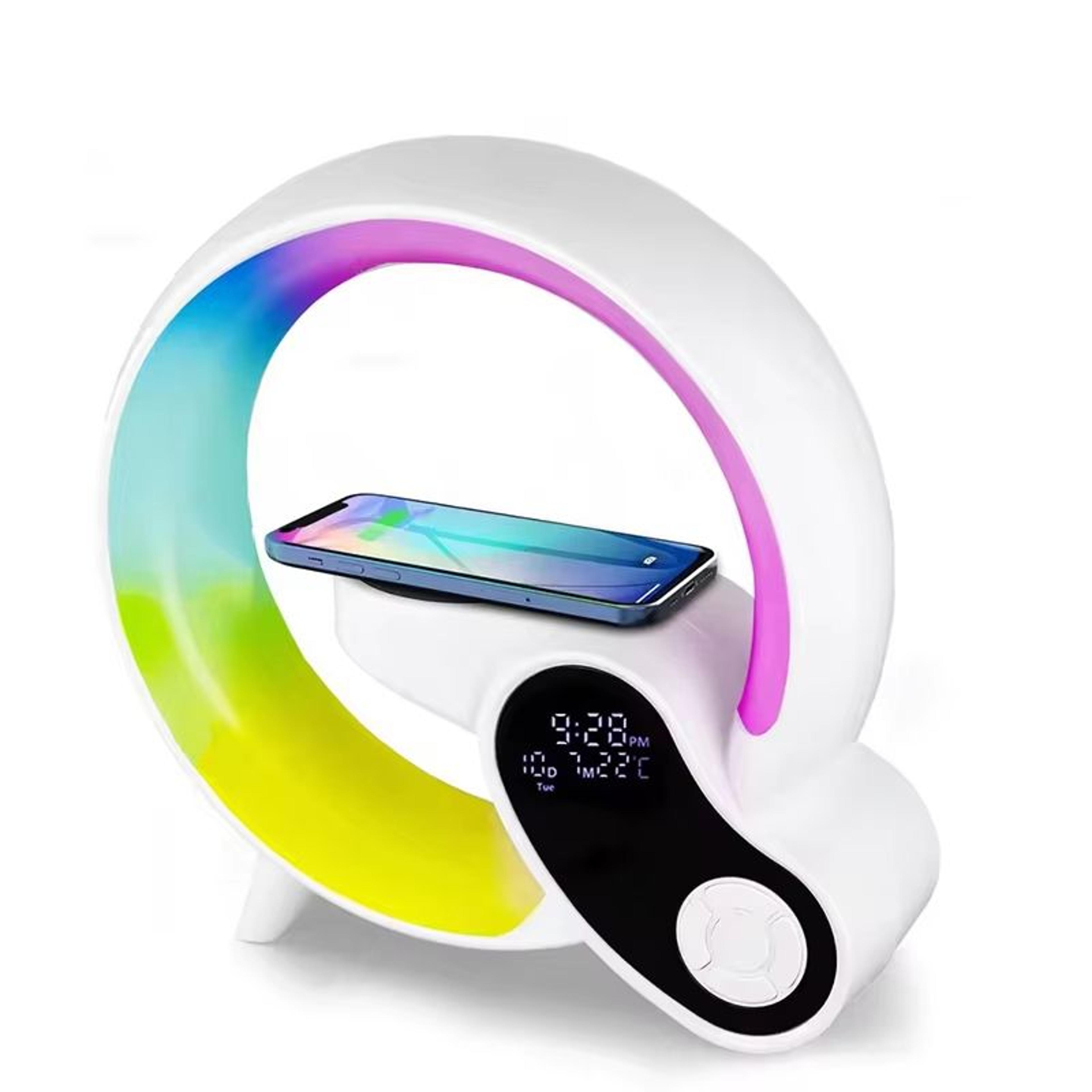 bluetooth speaker digital alarm clock with wireless charger, night light and mood lighting