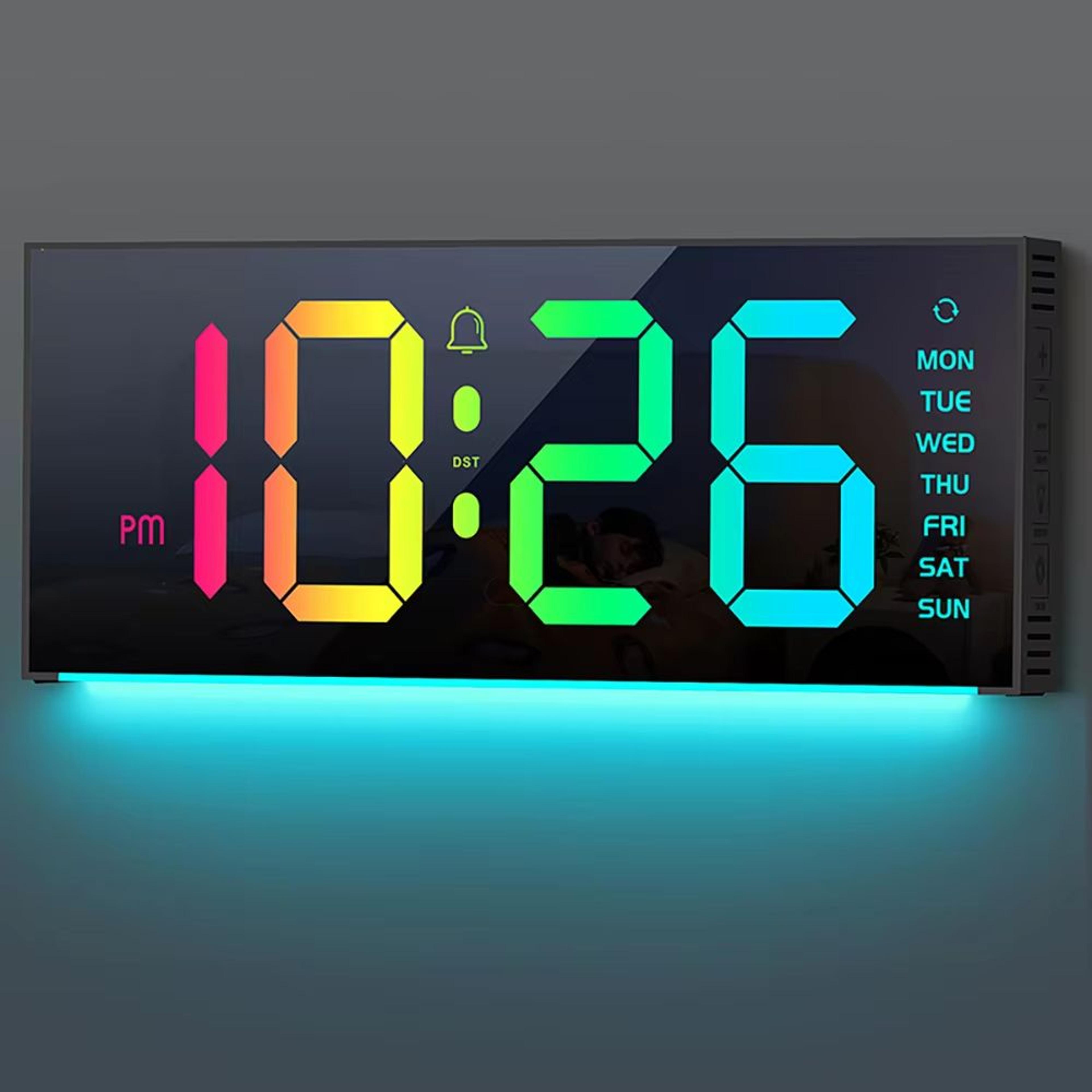 large digital led wall and table clock with remote control, night light and mood lighting