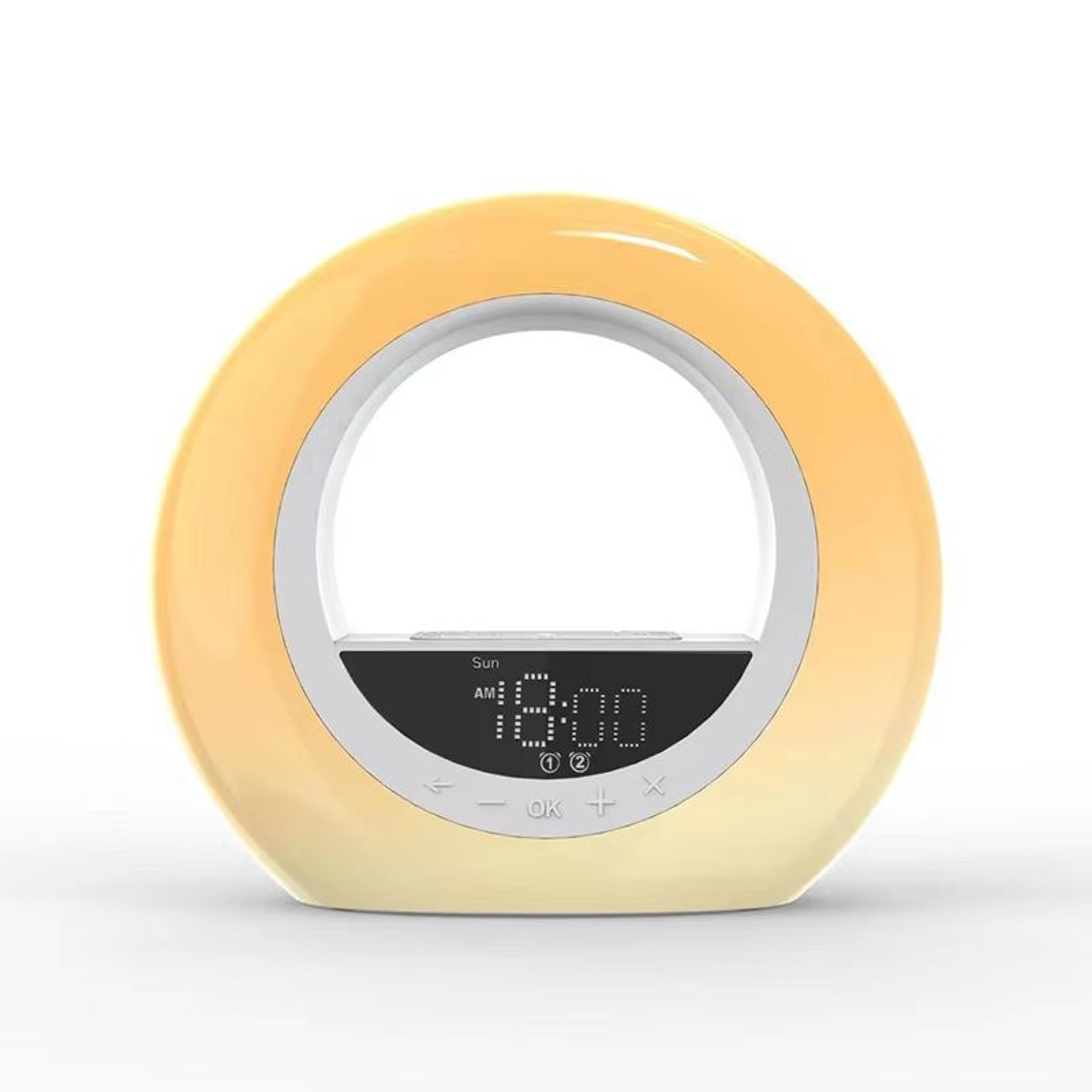 wake up light alarm clock with sunrise simulation, fm radio, natural sounds and night light