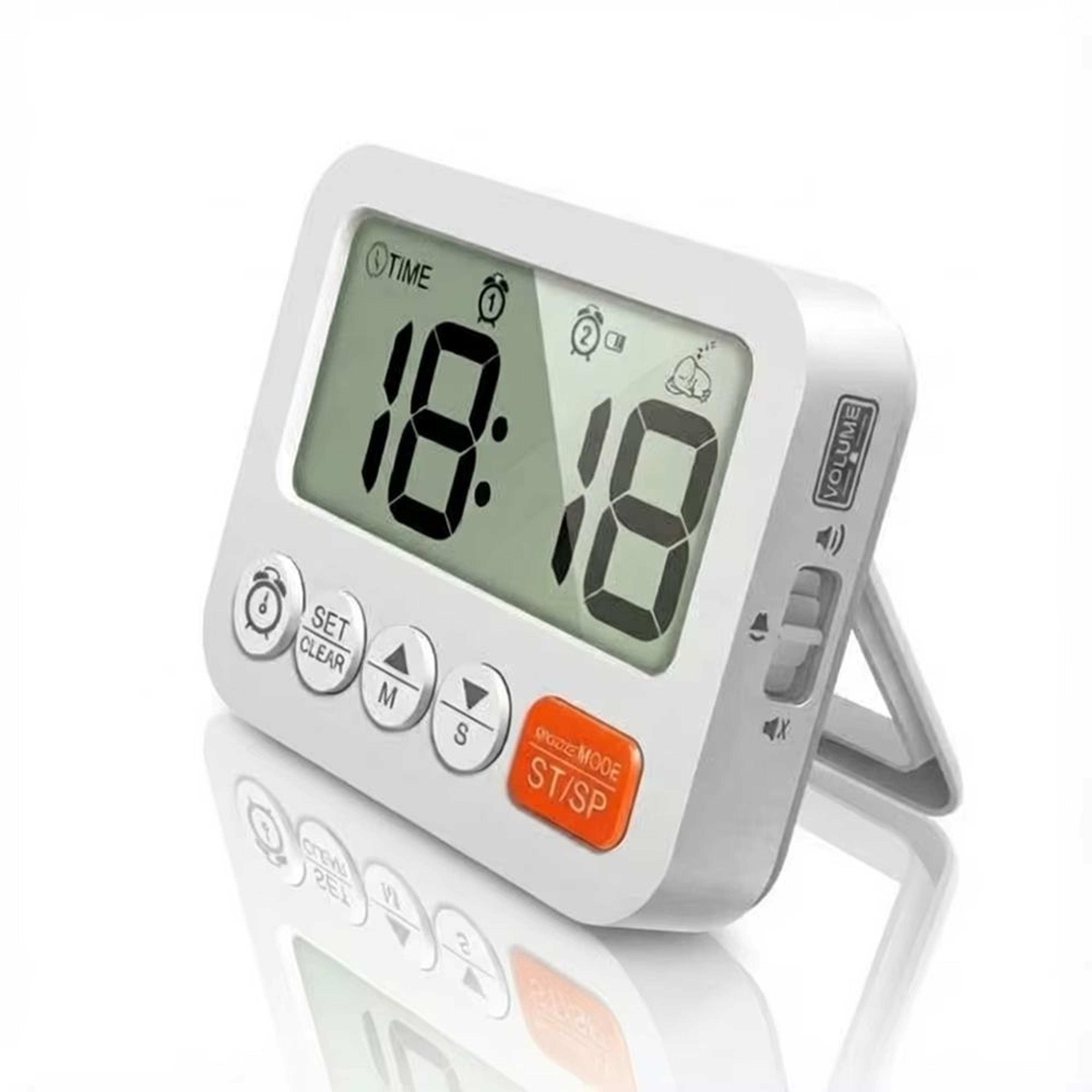 digital alarm clock with countdown/count-up timer and magnetic back for wall or desk