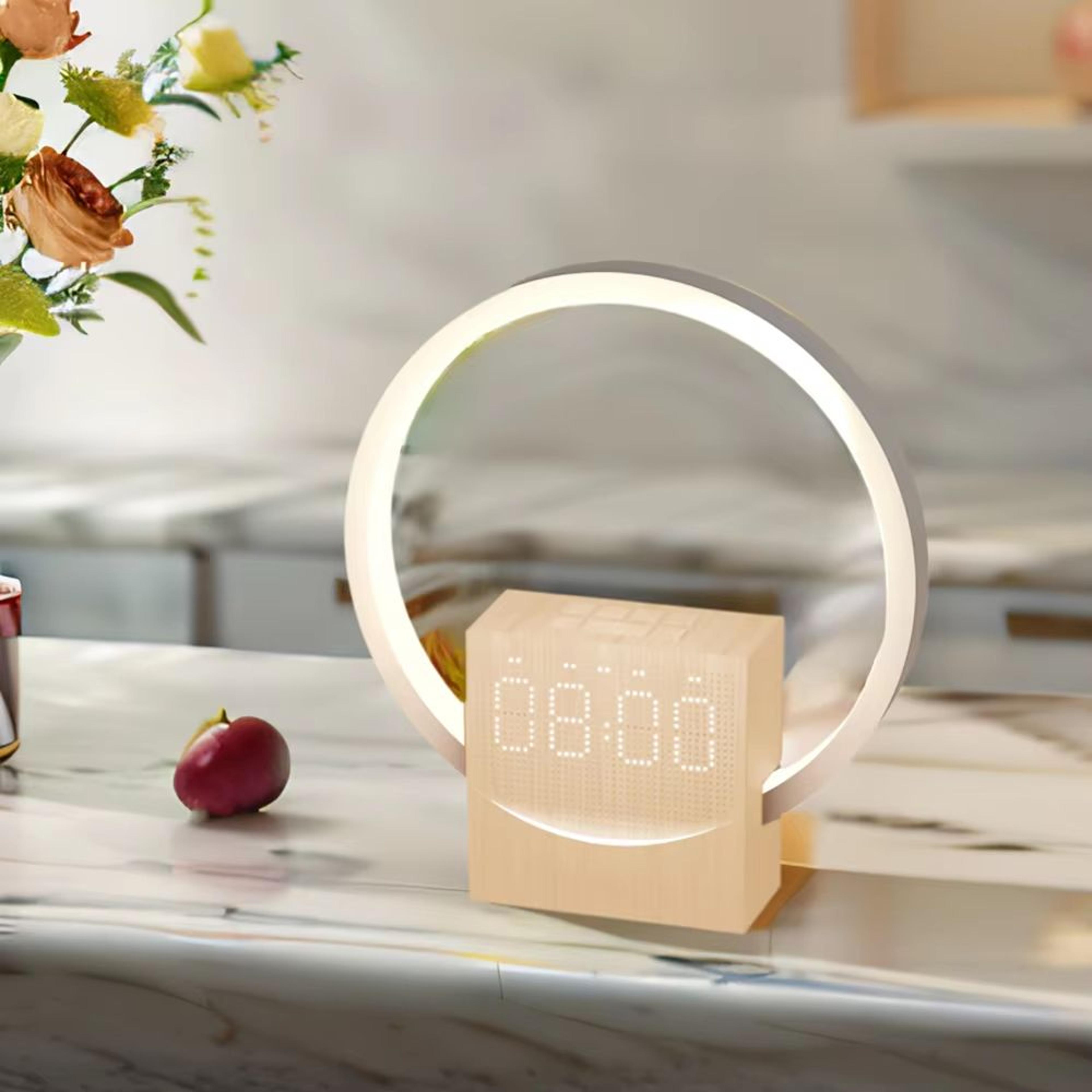 sunrise simulation alarm clock with bluetooth speaker, white noise, led night light for bedroom and home office