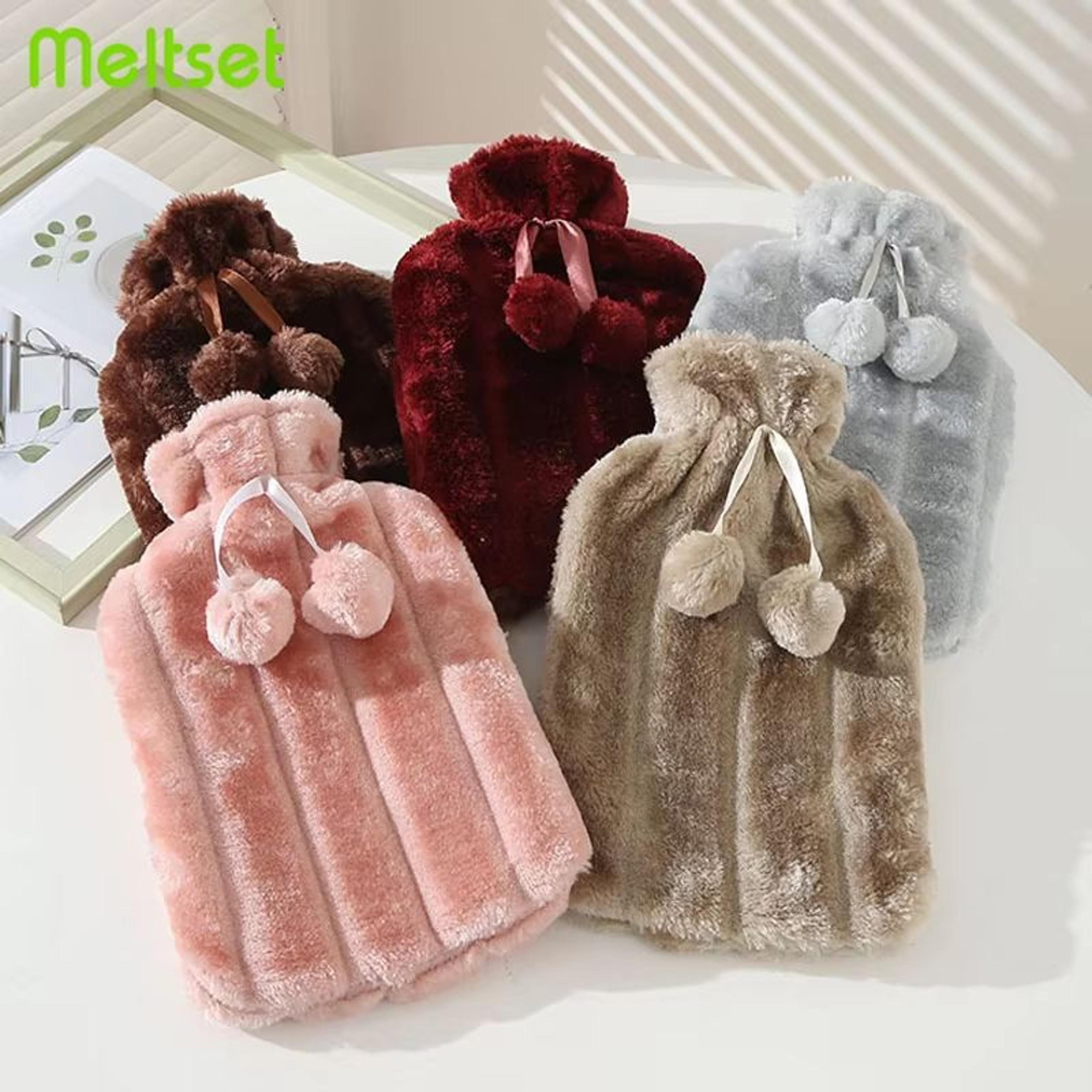 2l hot water bottle with fur fleece cover fluffy waterproof rubber warm bottle for hands feet and body
