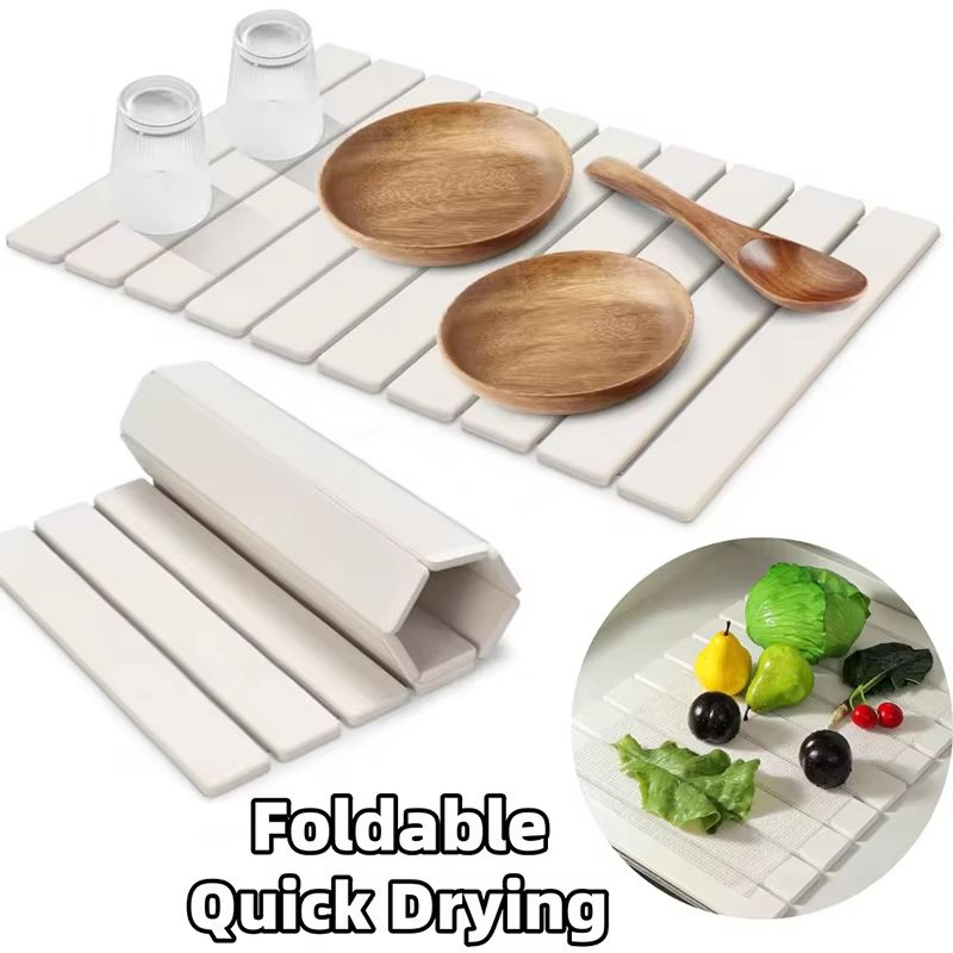foldable diatomite dish drying mat fast absorbent kitchen drying pad non-slip sink drying tray for dishes