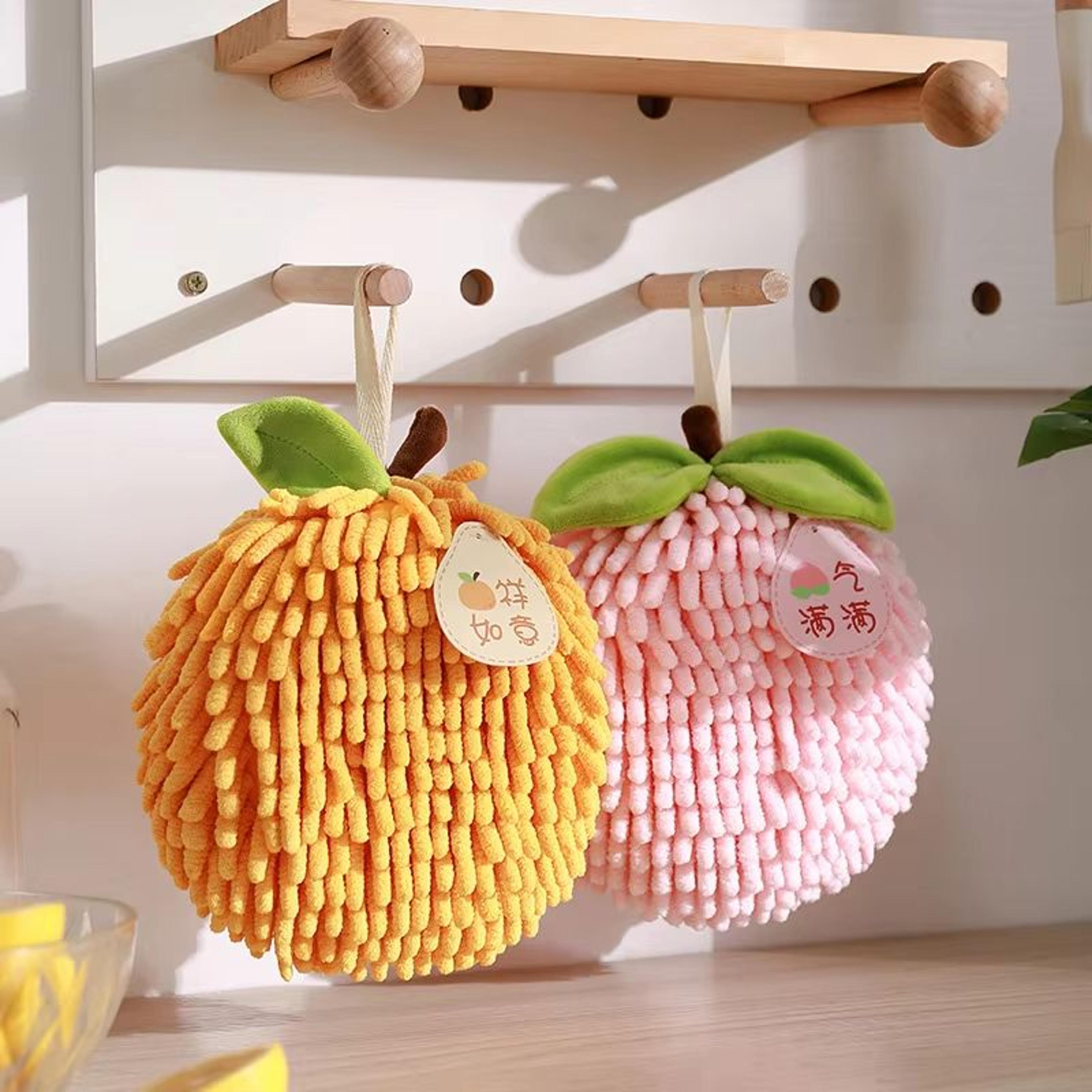 fruit-shape chenille hand towel quick-dry soft absorbent hanging towel with loop