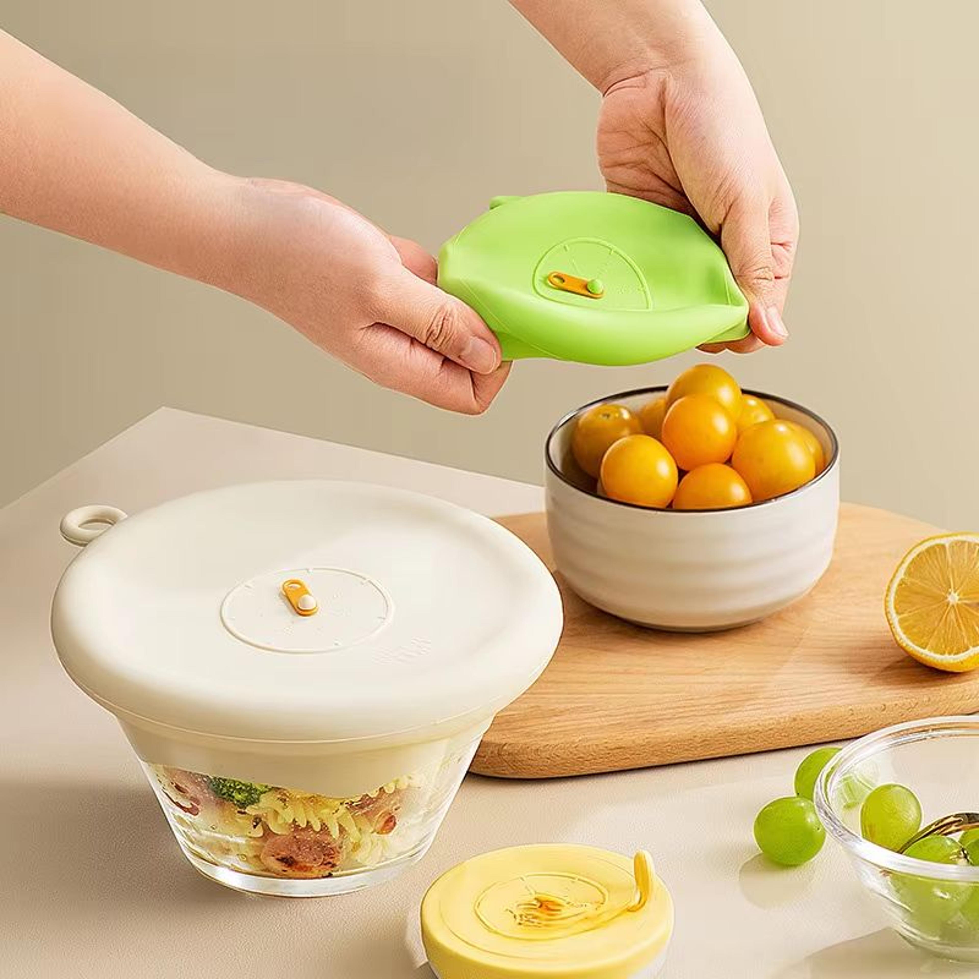 2 piece stretchable silicone food covers reusable eco friendly fresh keeping lids