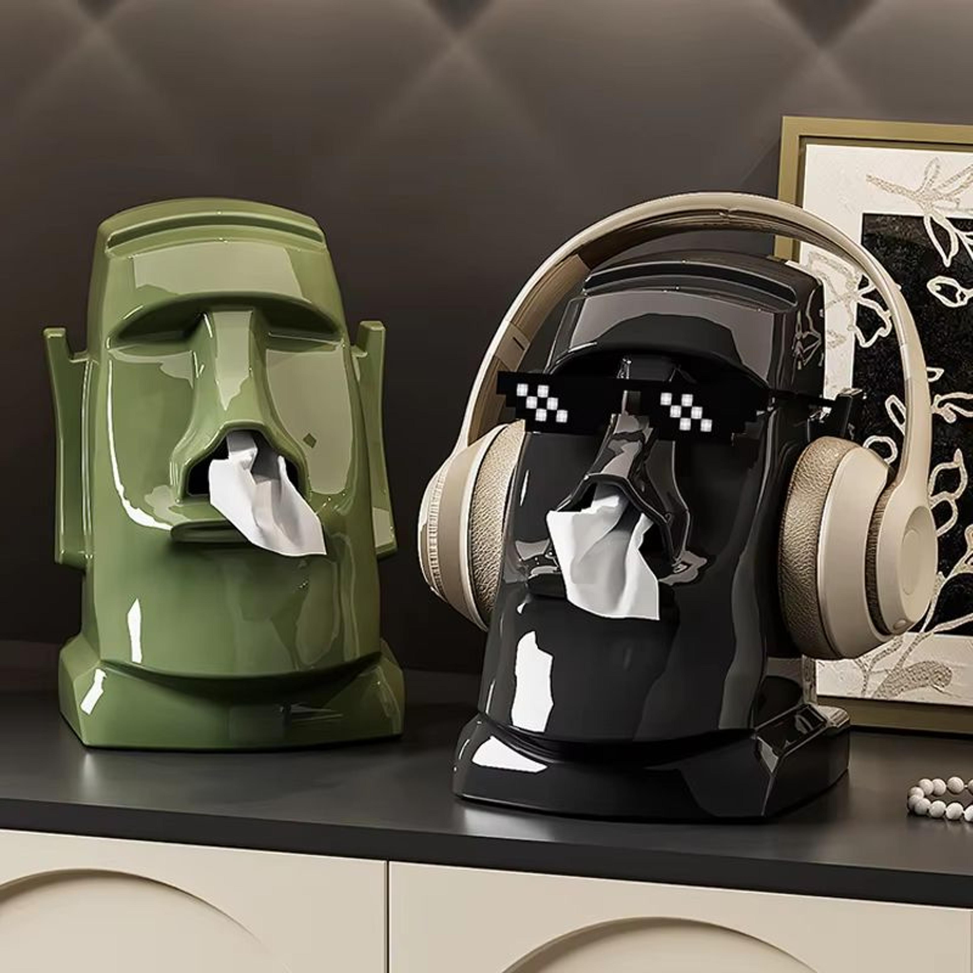 creative stone figure tissue box with storage rack for household organization
