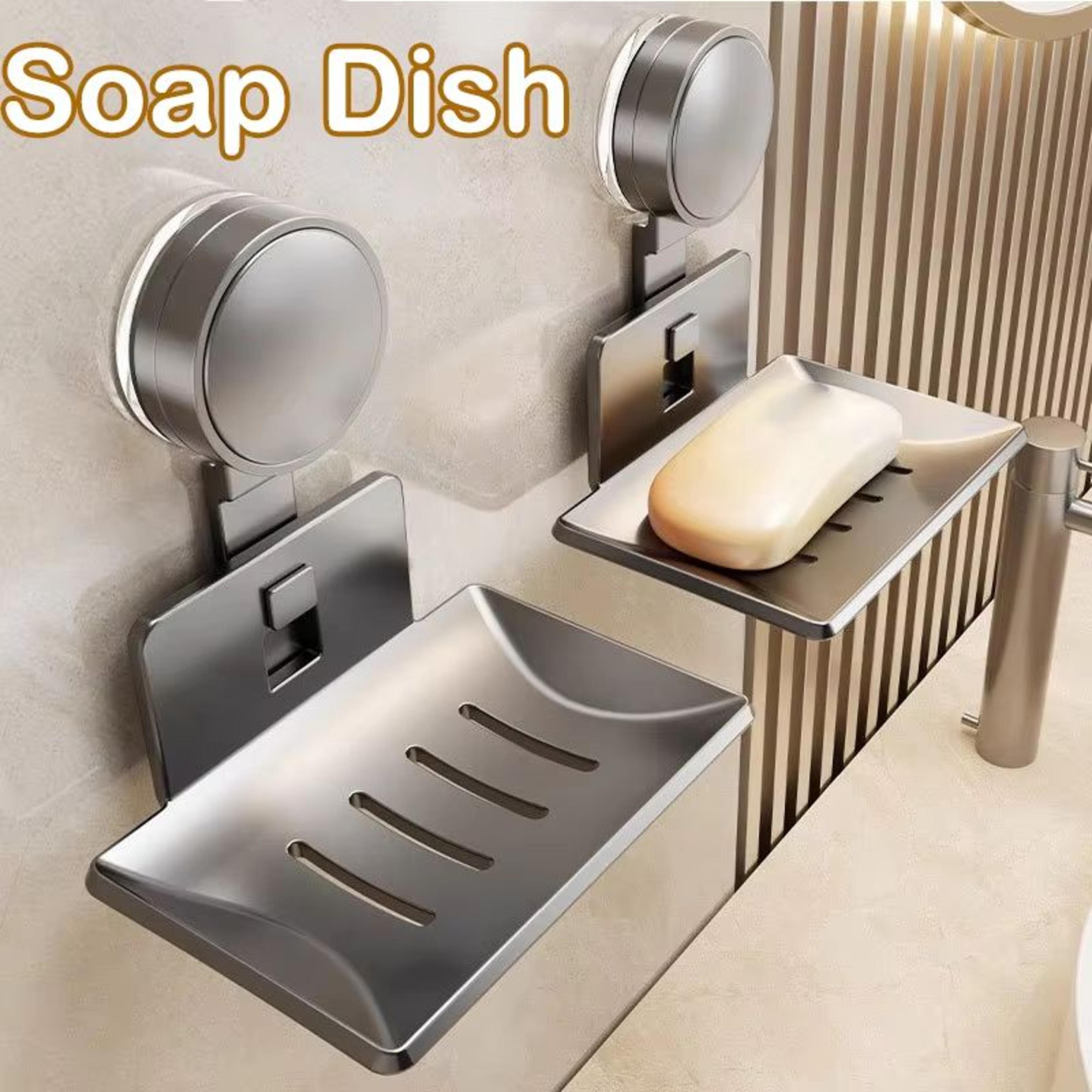 suction cup wall mounted soap holder with drain rack bathroom storage organizer