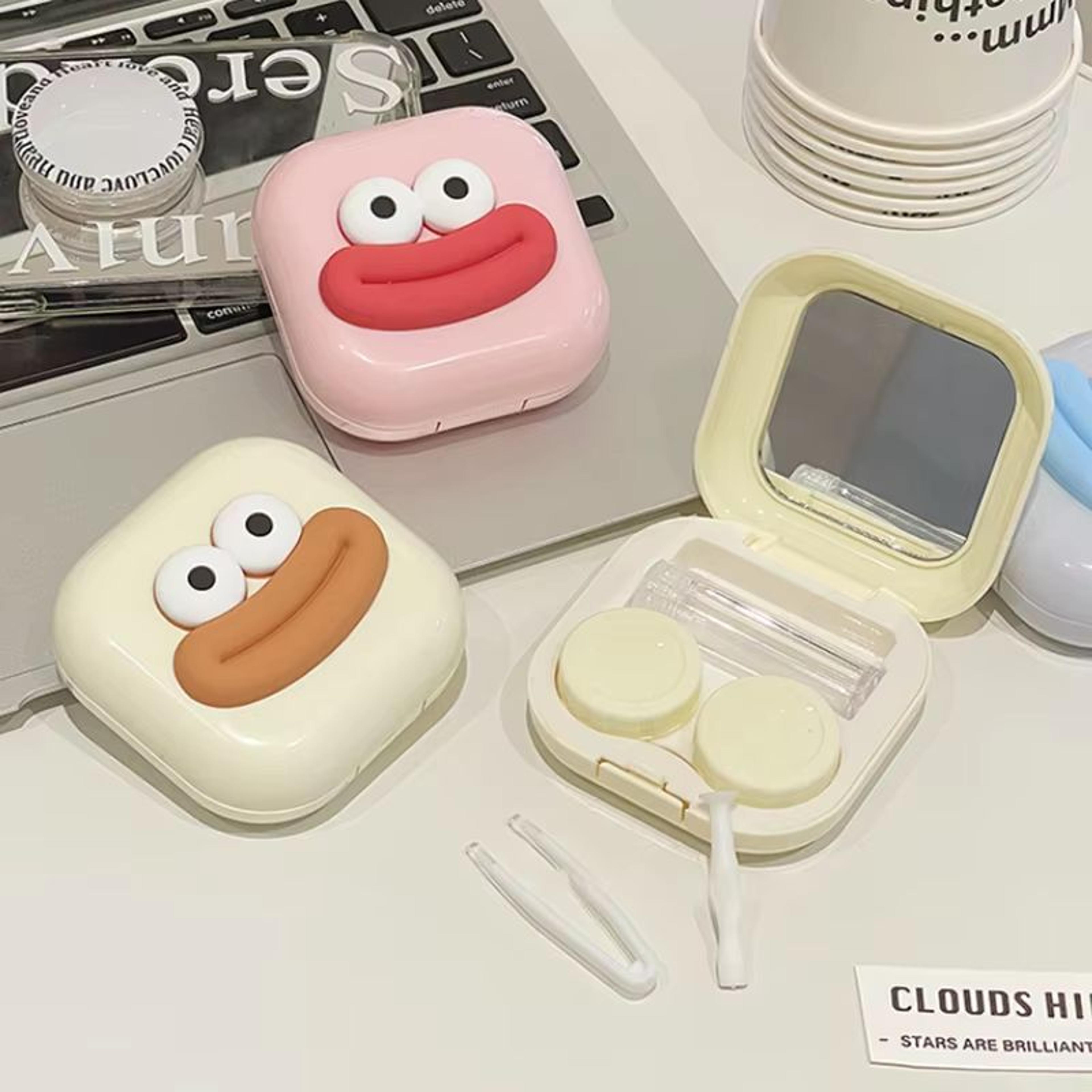 portable cute sausage style contact lens case with tweezer and suction stick set
