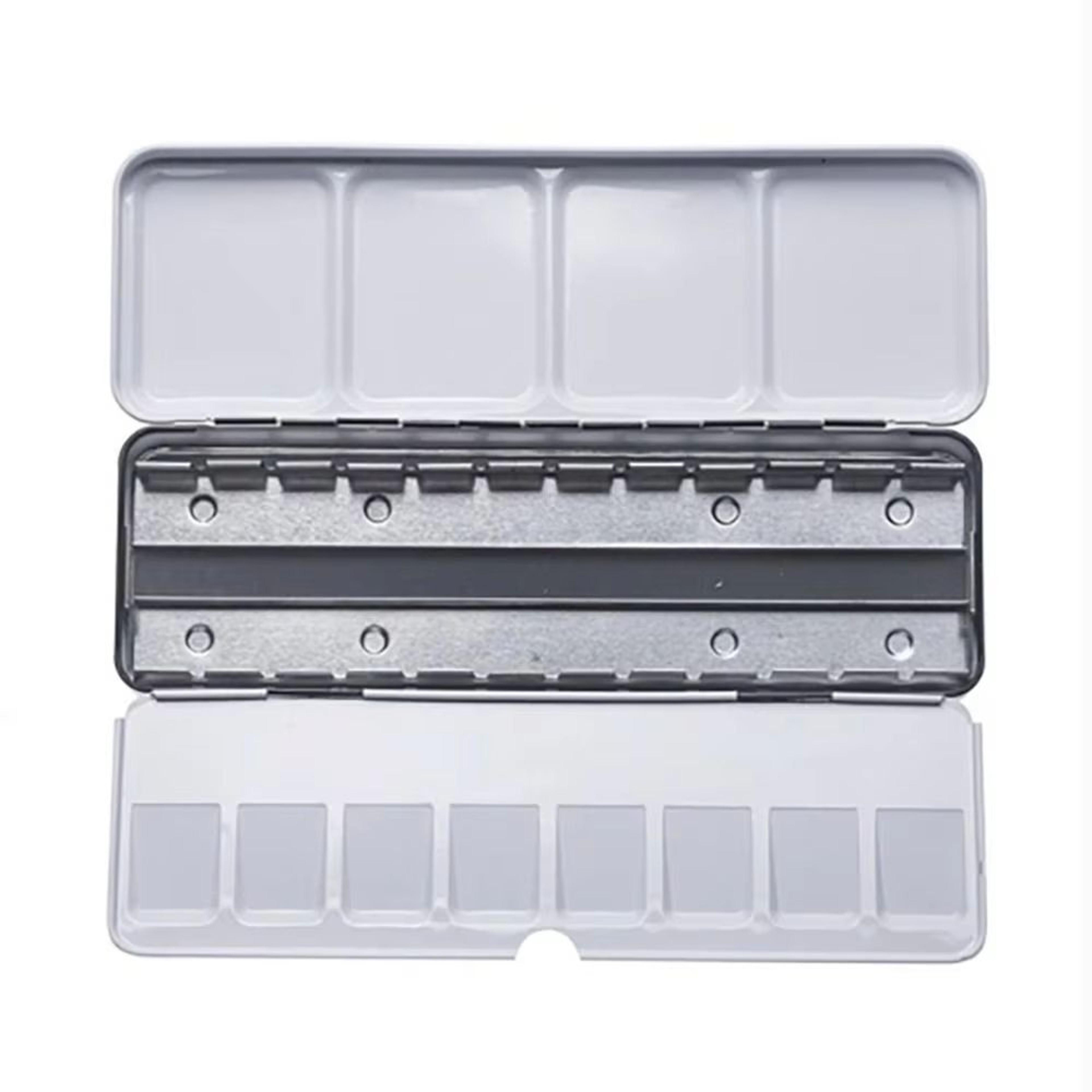 large metal watercolor tin with fold-out palette and 52 empty half-pan wells for artists