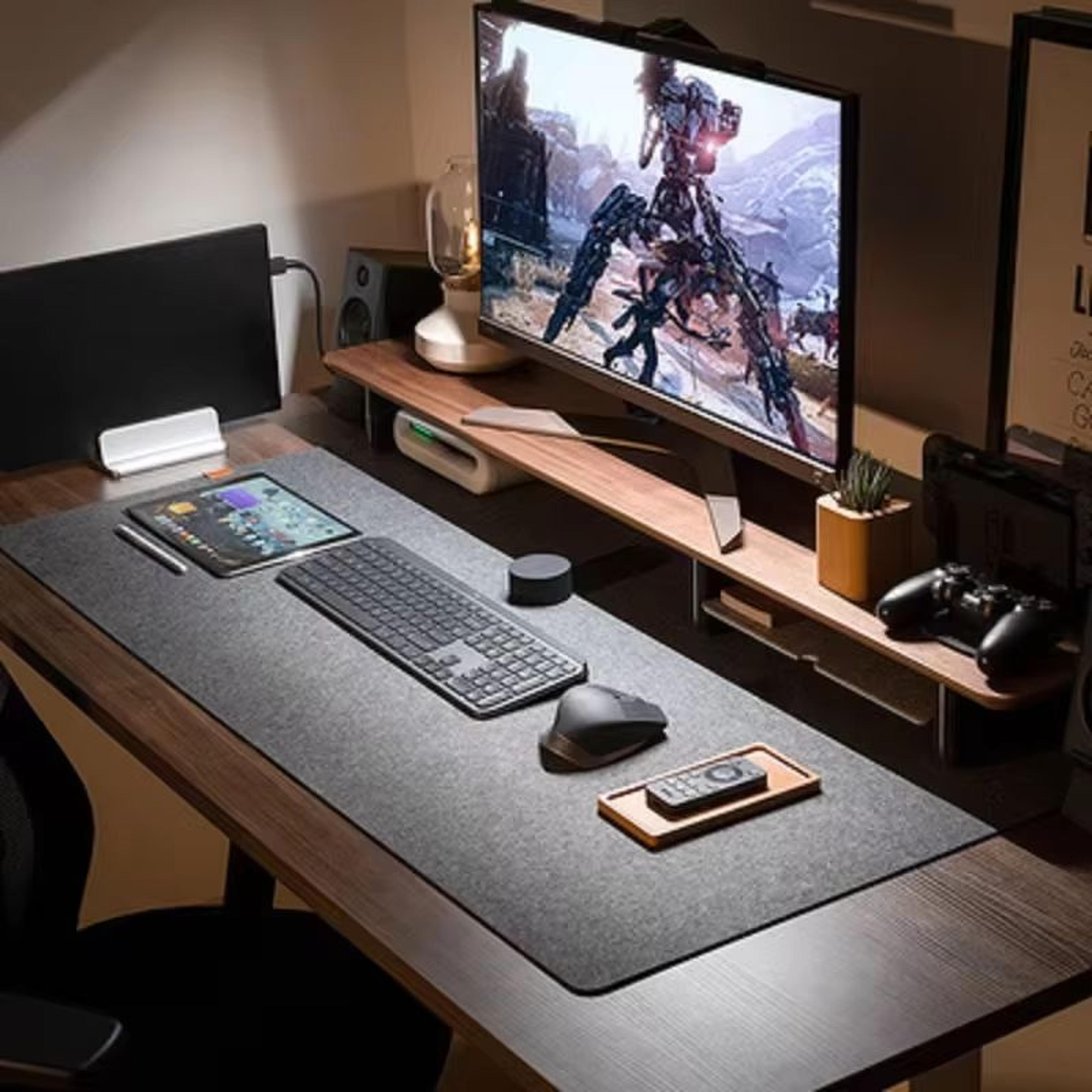 large soft breathable wool felt desk mat with anti-slip base for computer and gaming