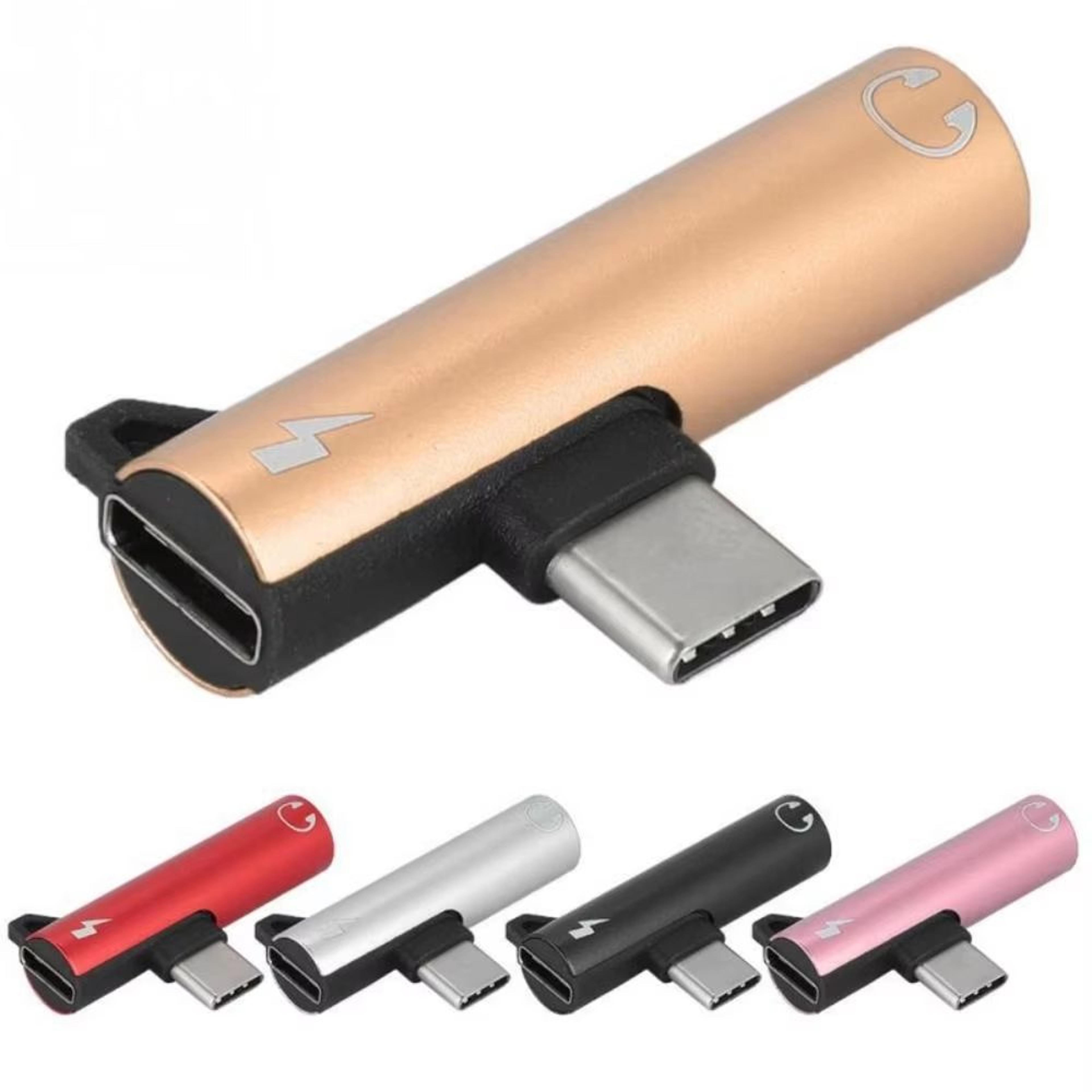 2-in-1 usb-c to 3.5 mm jack and charging adapter with 90° elbow alloy connector
