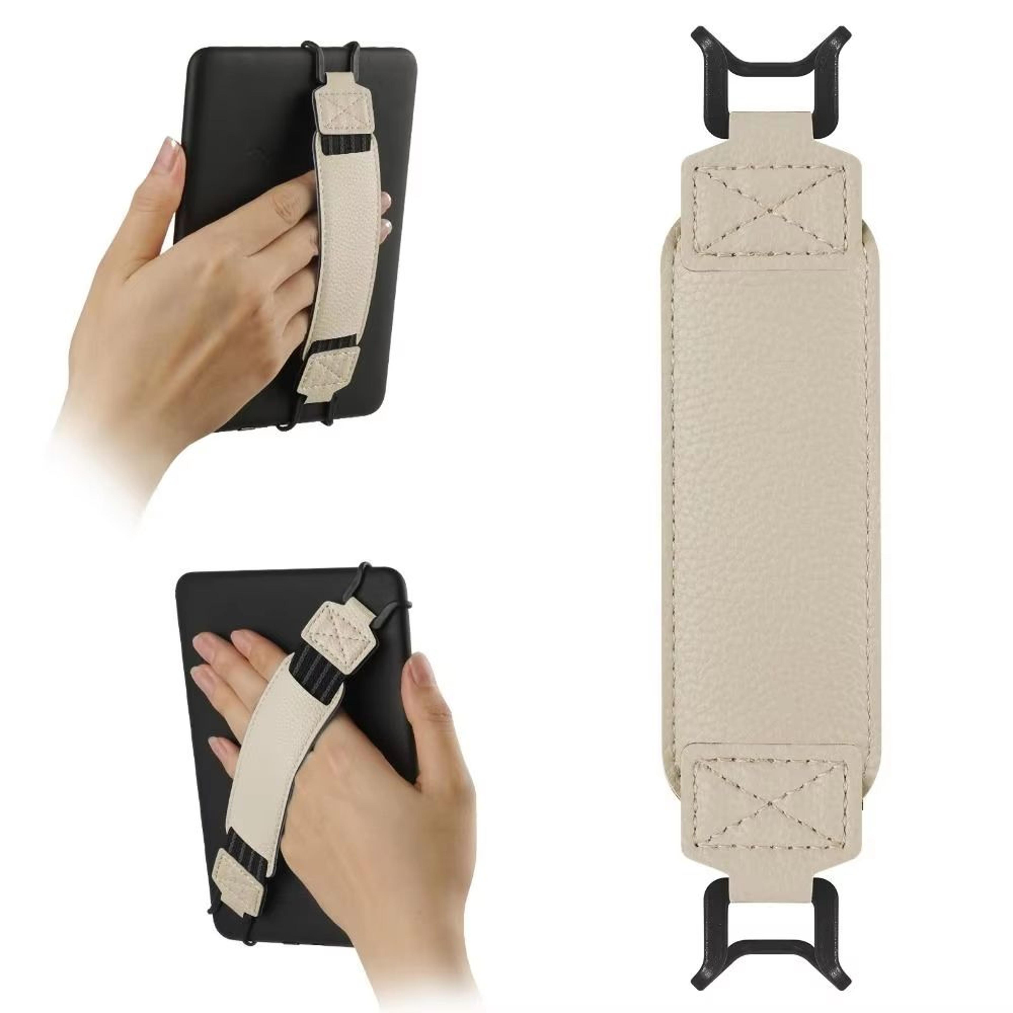 universal leather tablet hand strap with anti-slip finger grip holder