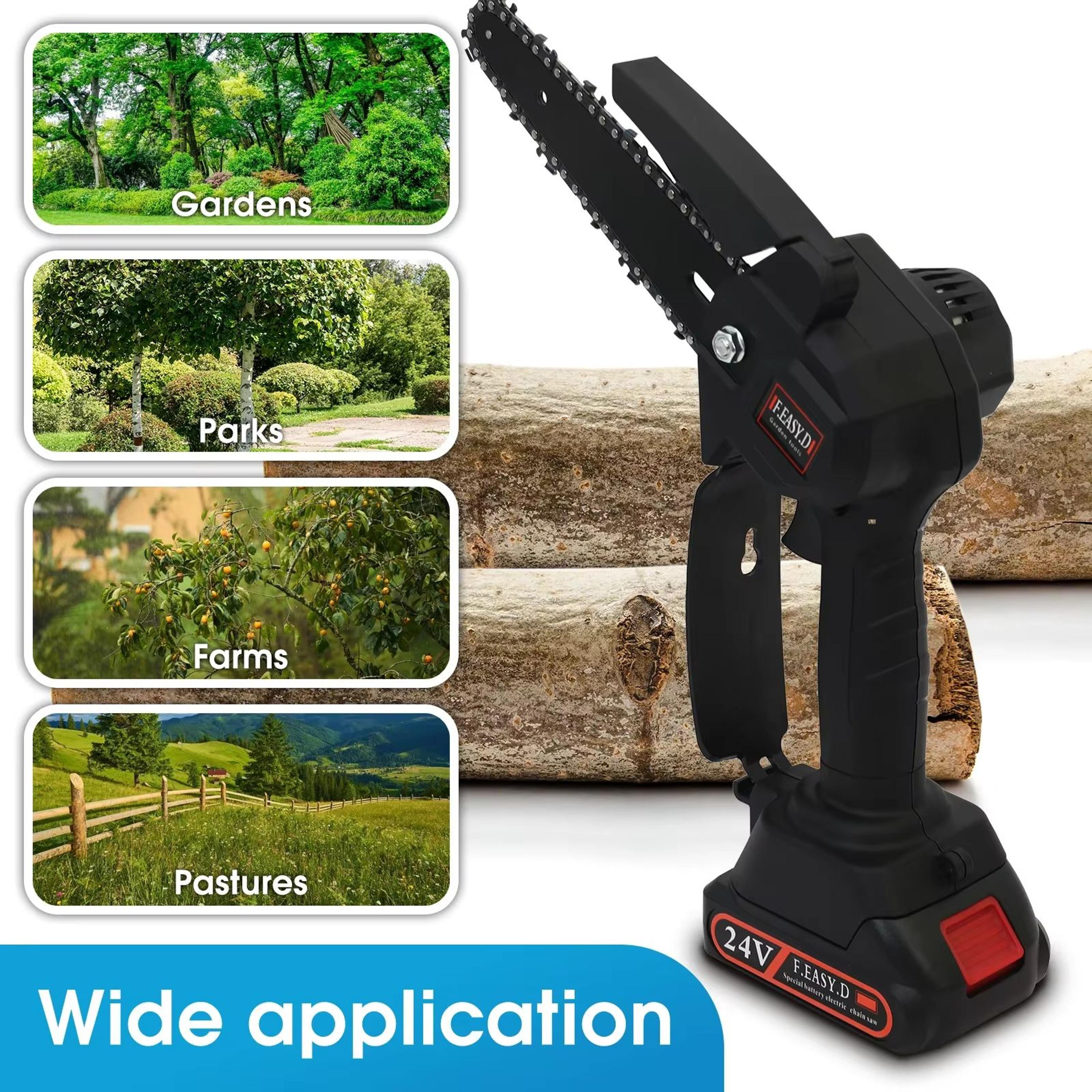 2 in 1 cordless pole saw and mini chainsaw 24v with retractable extension rod and two batteries 4 to 6 inch
