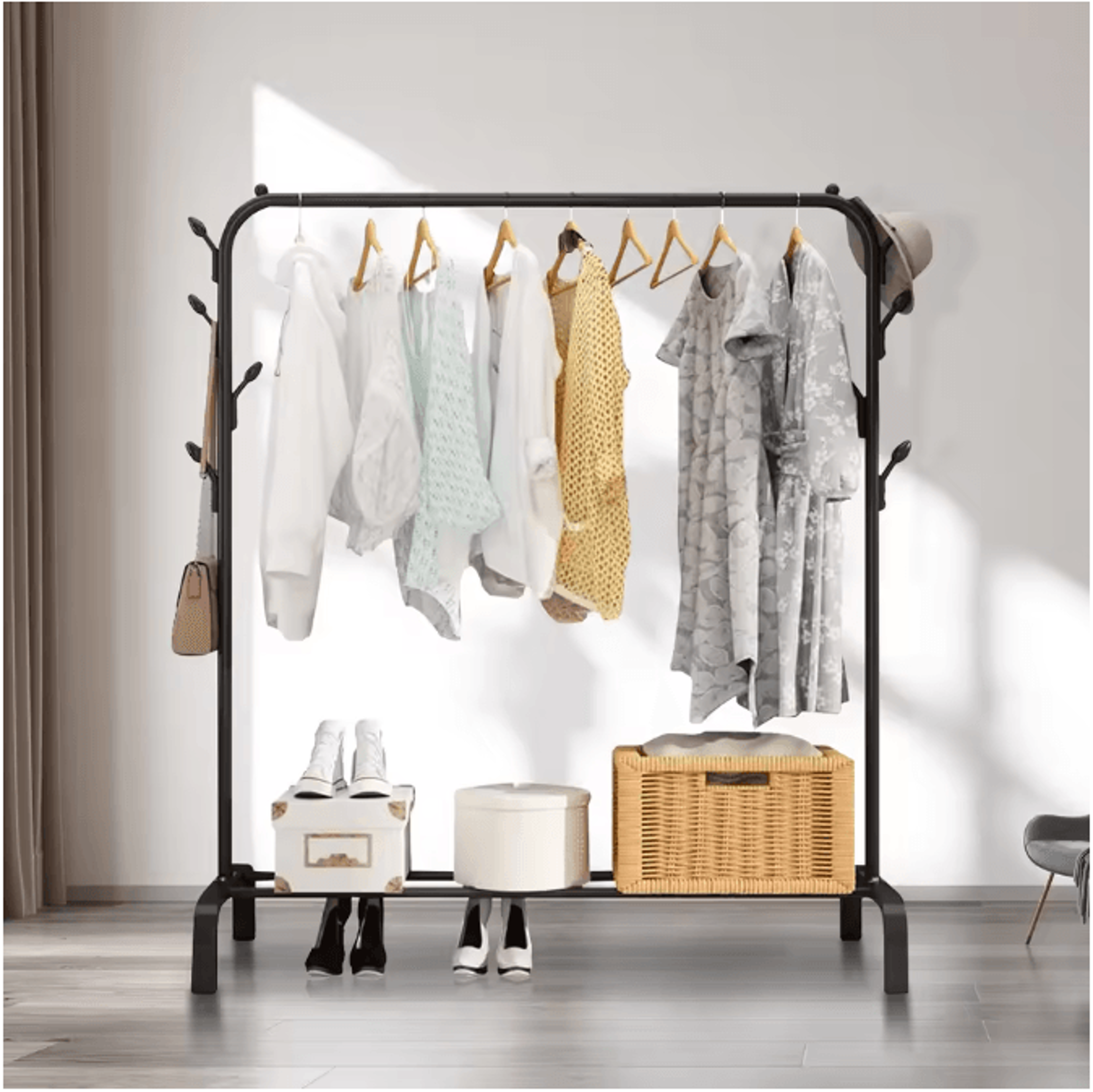 multifunctional clothing rack for hanging clothes with shoe shelves coat garment rack organizer for hats and bags