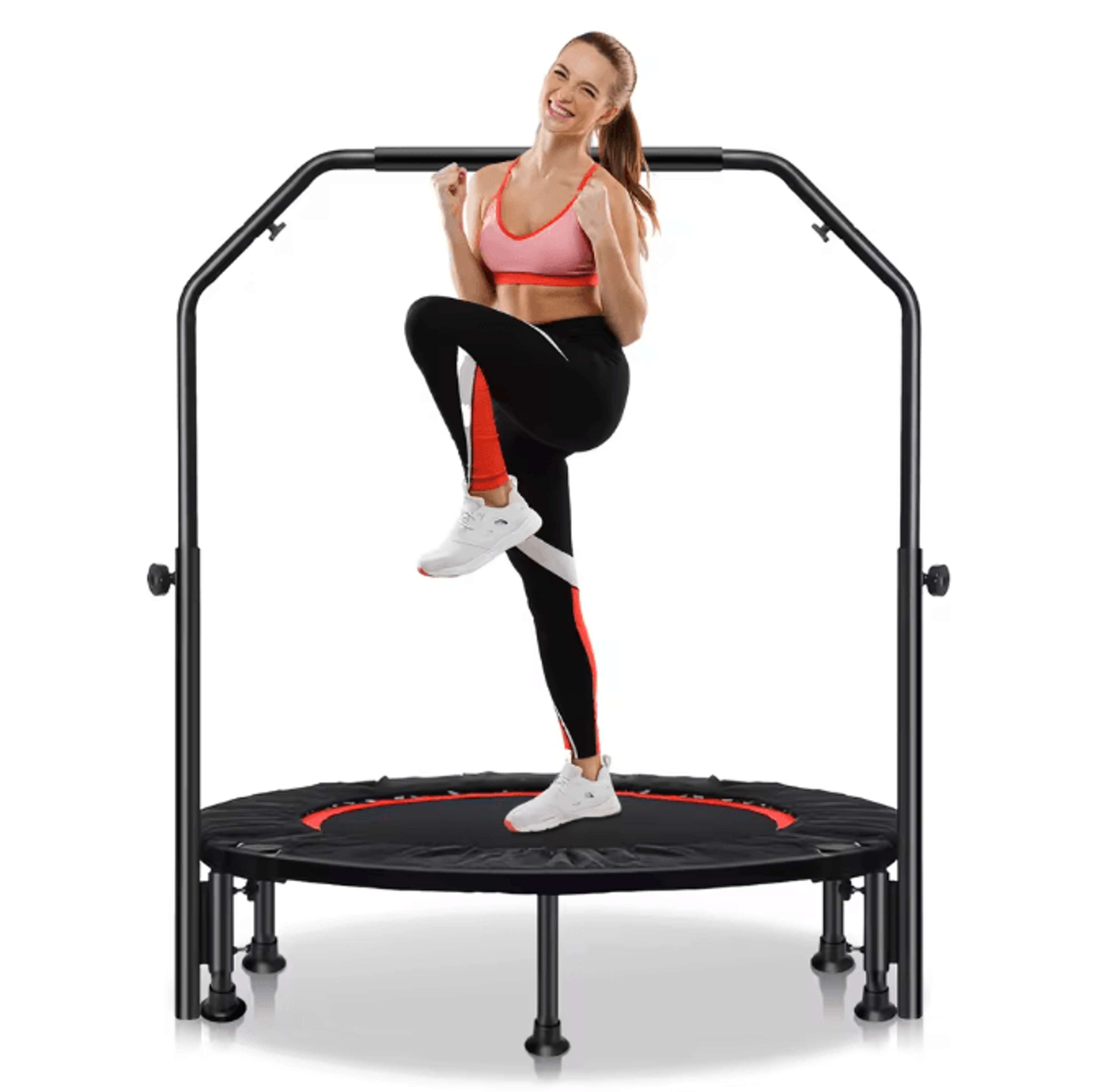 48-inch foldable fitness trampoline rebounder with adjustable handrail for indoor and outdoor workout