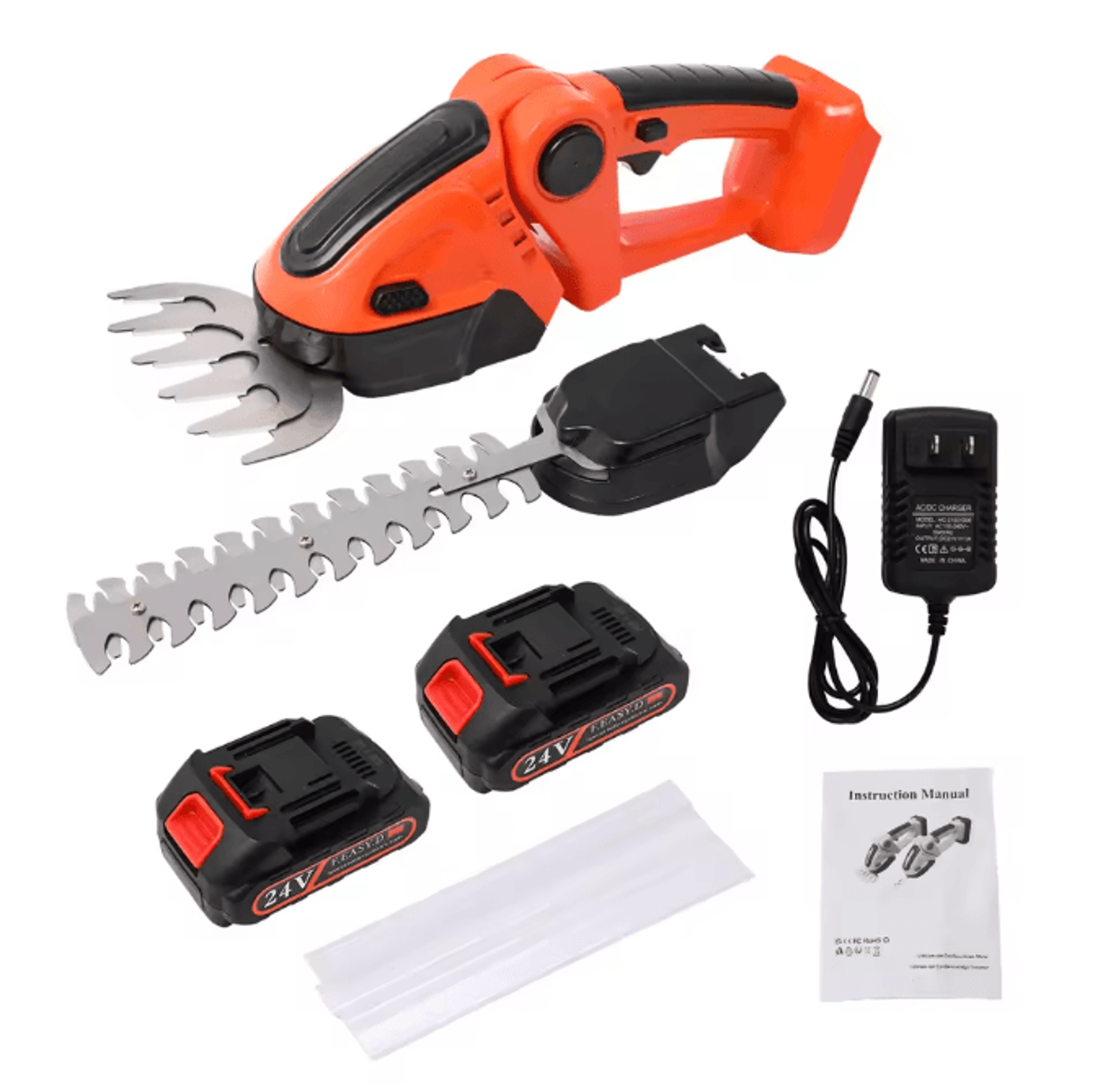 390w 24v cordless hedge trimmer and grass cutter 2-in-1 with dual batteries and charger