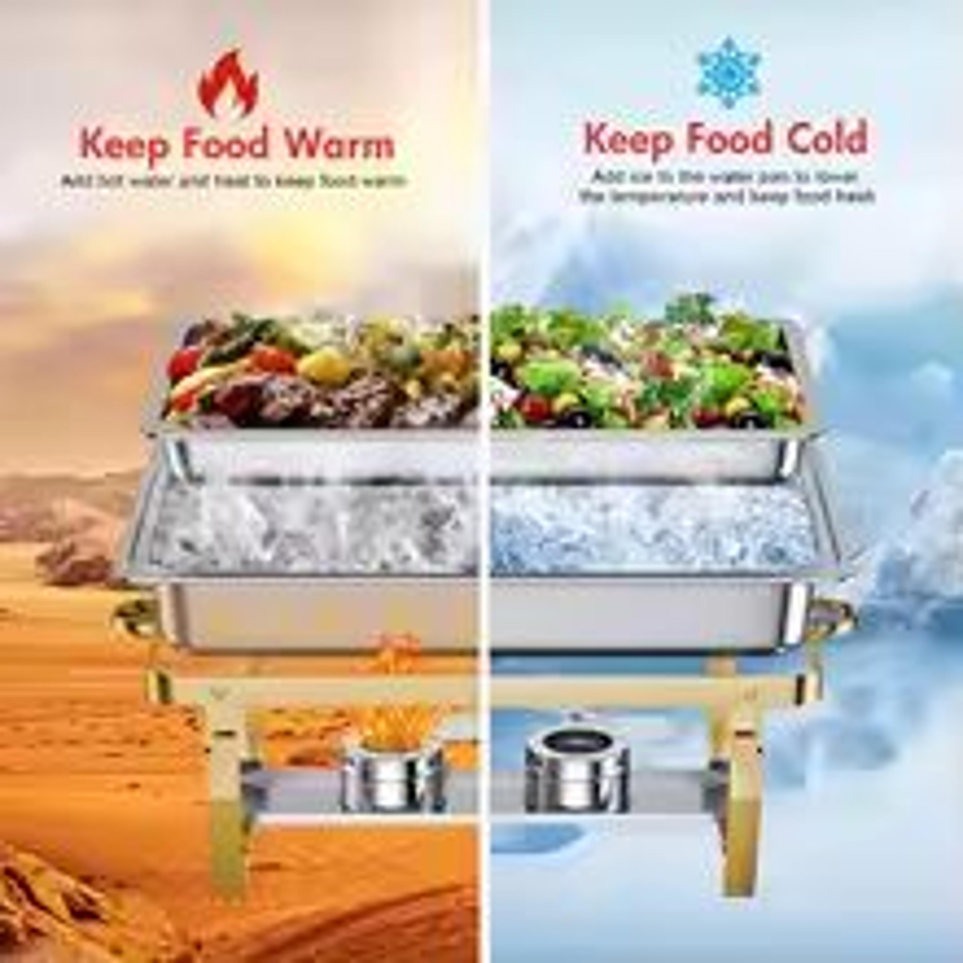 4-pack 8qt rectangular semi-gold-plated stainless steel chafing dish buffet set with warmers