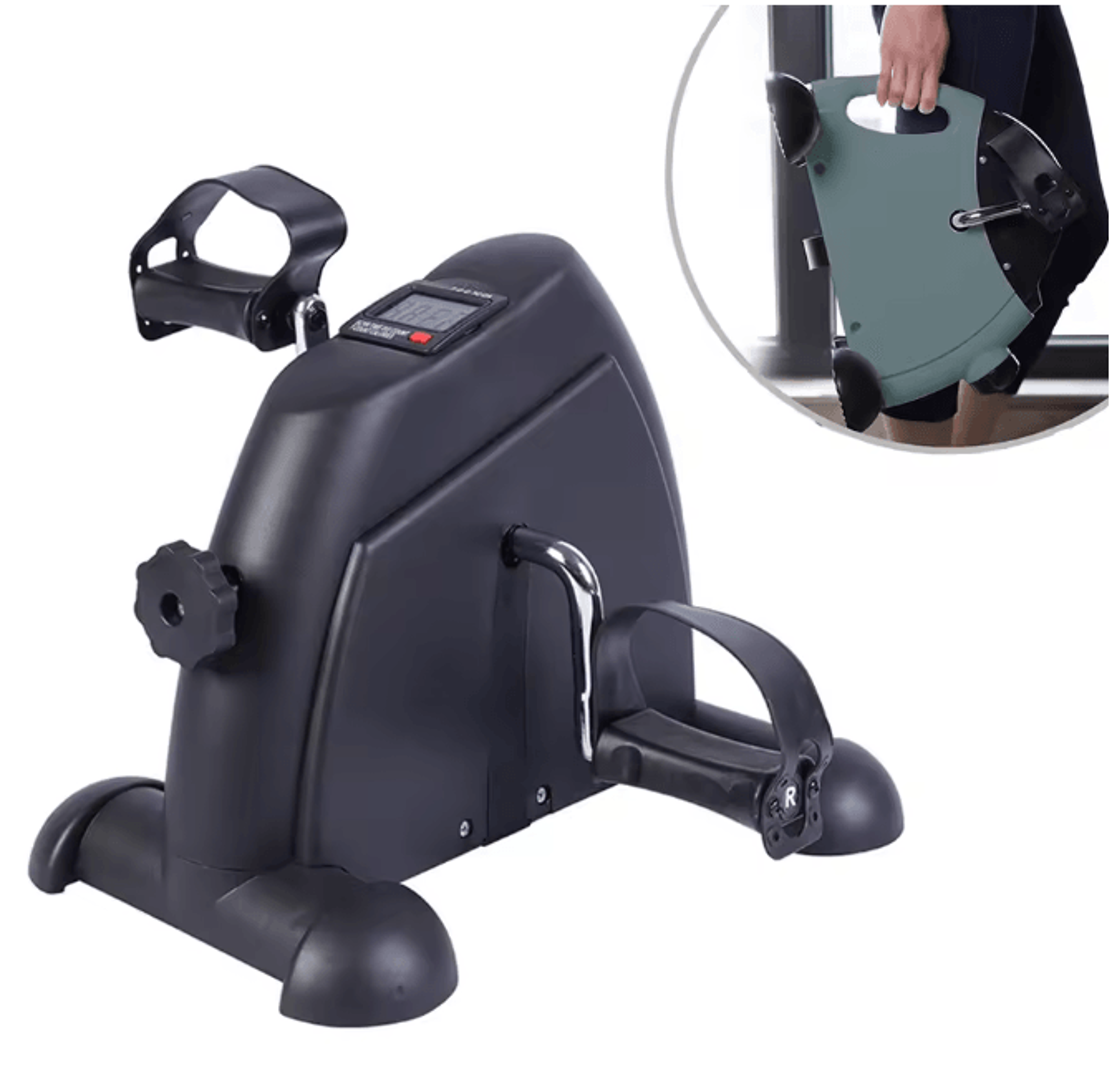 motorized mini under desk pedal exerciser bike with lcd display for leg, arm, and knee workout