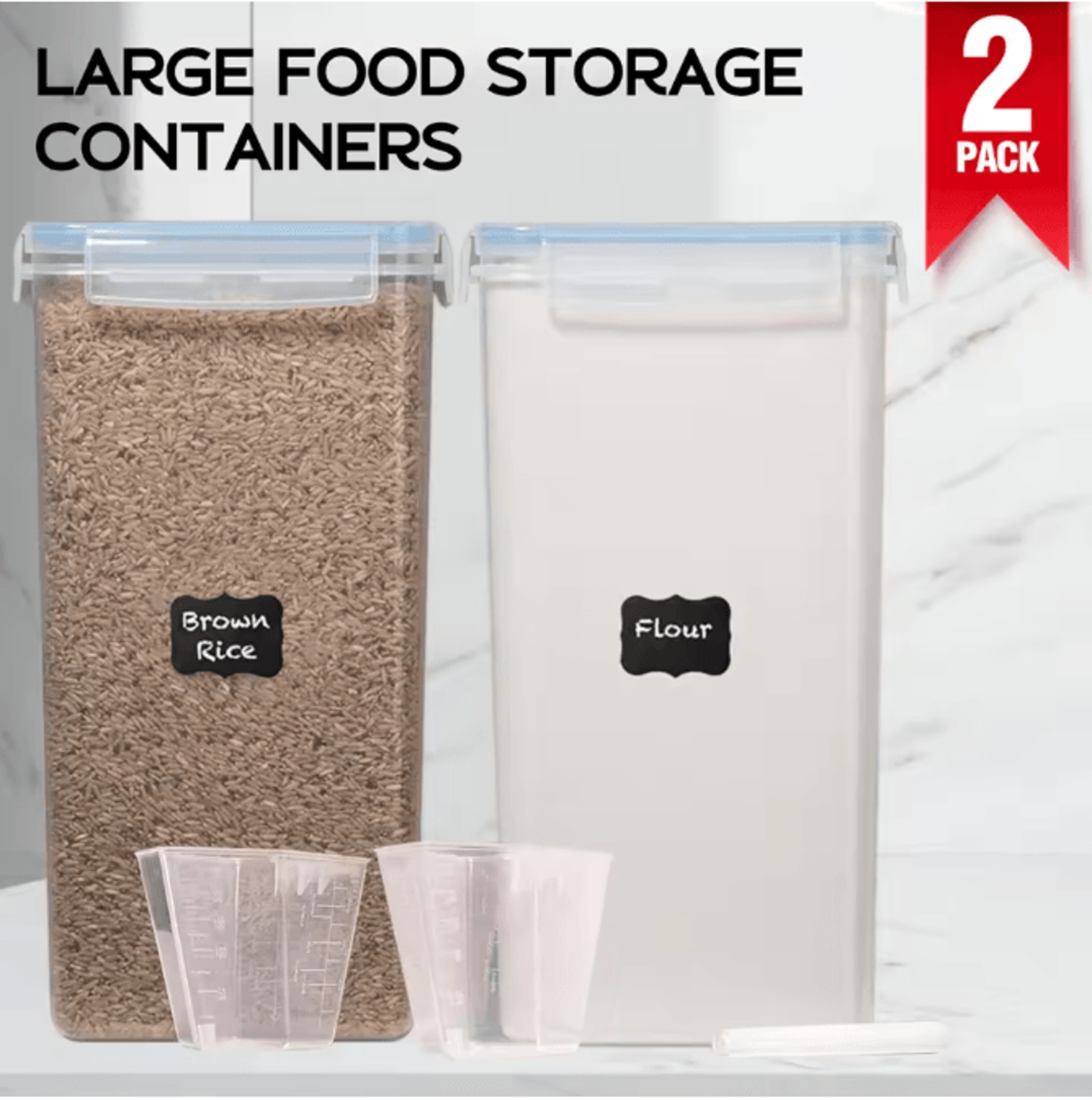 2-pack 8.5 l airtight food storage containers with lids and labels for kitchen pantry organization