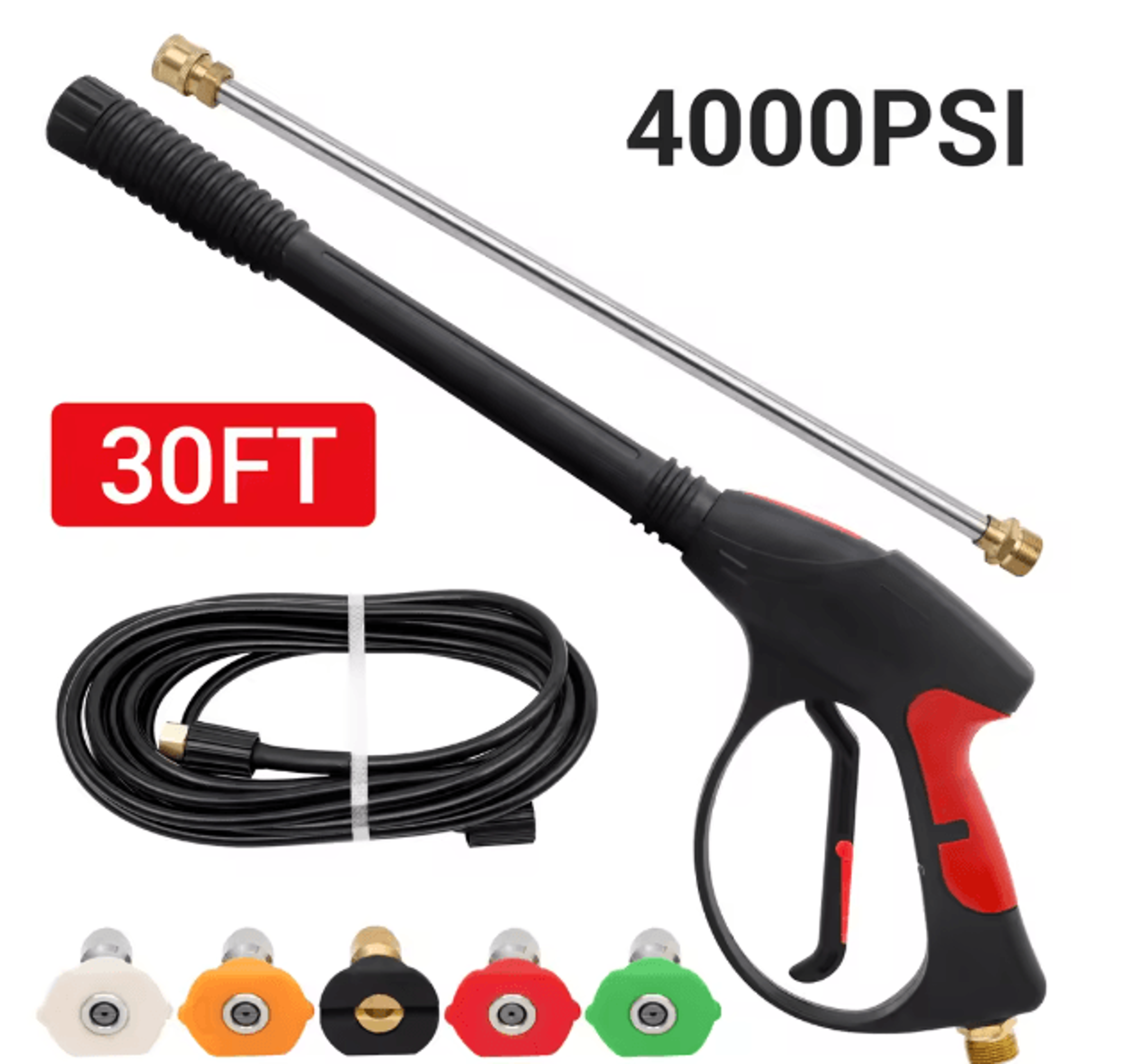 premium high-pressure washer gun with power washer spray wand and 5 quick connect nozzles