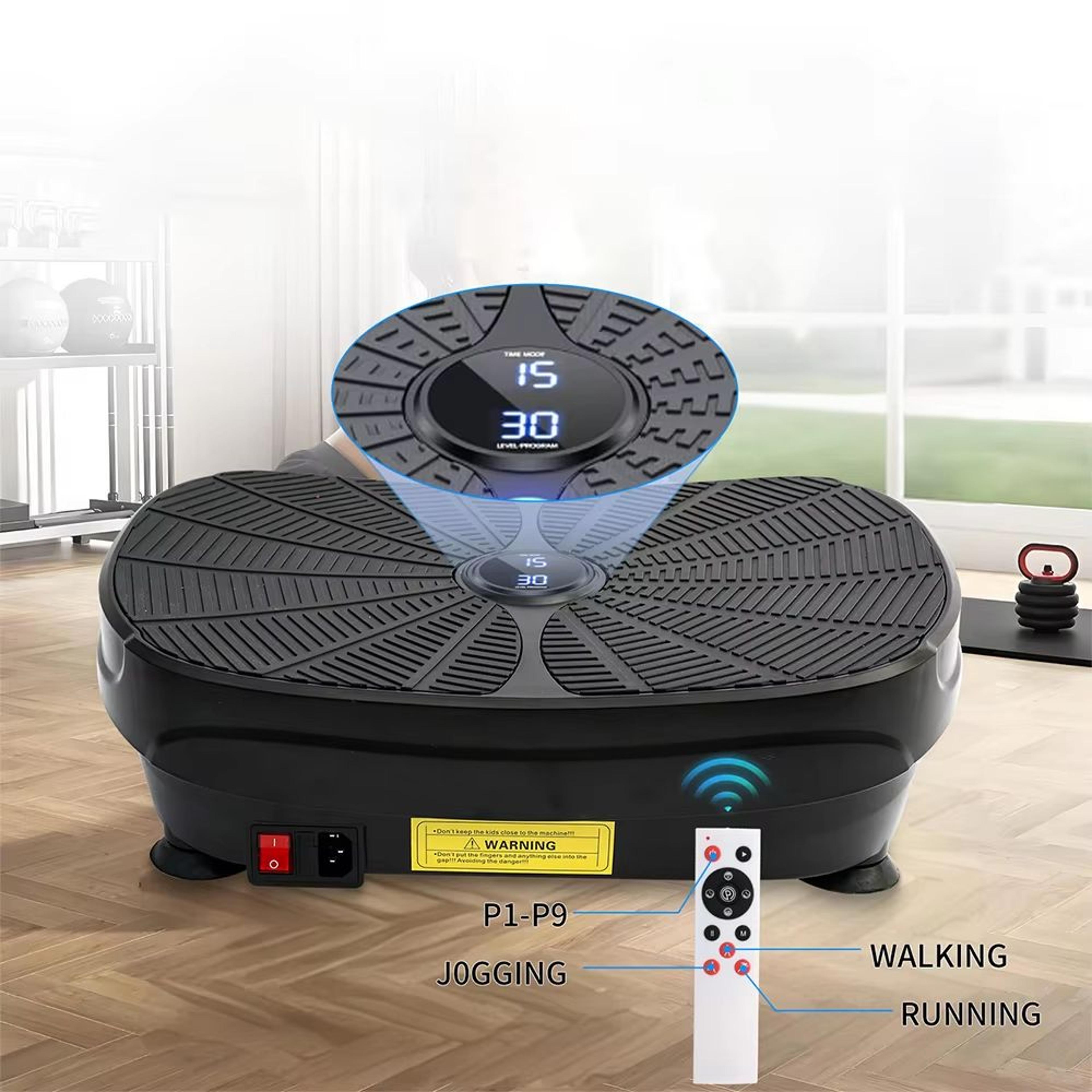 portable vibration plate exercise machine with resistance bands and 9 preset modes for whole body workout and weight los