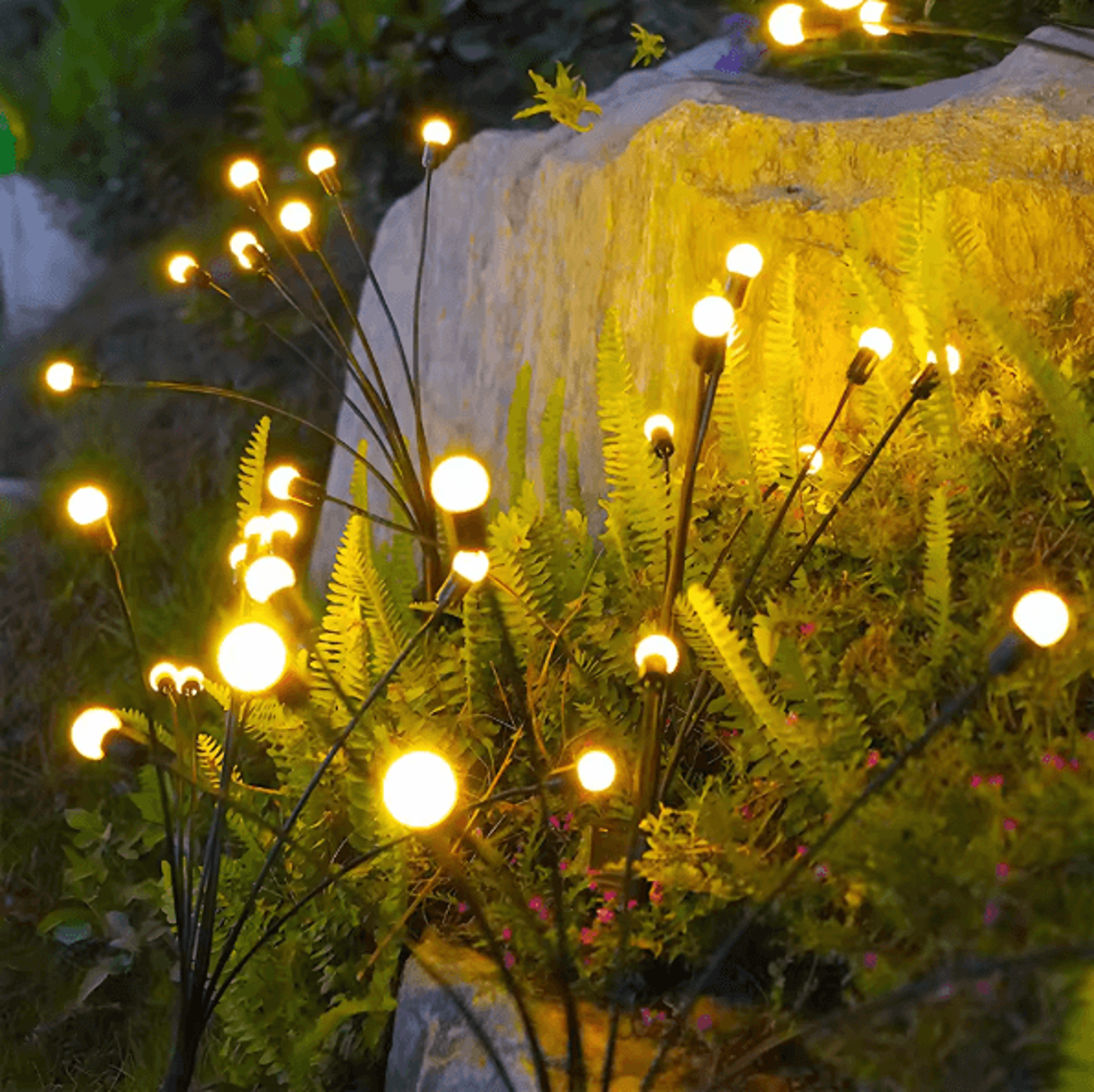 8 head solar firefly lights waterproof swaying outdoor garden pathway lights with flexible stems