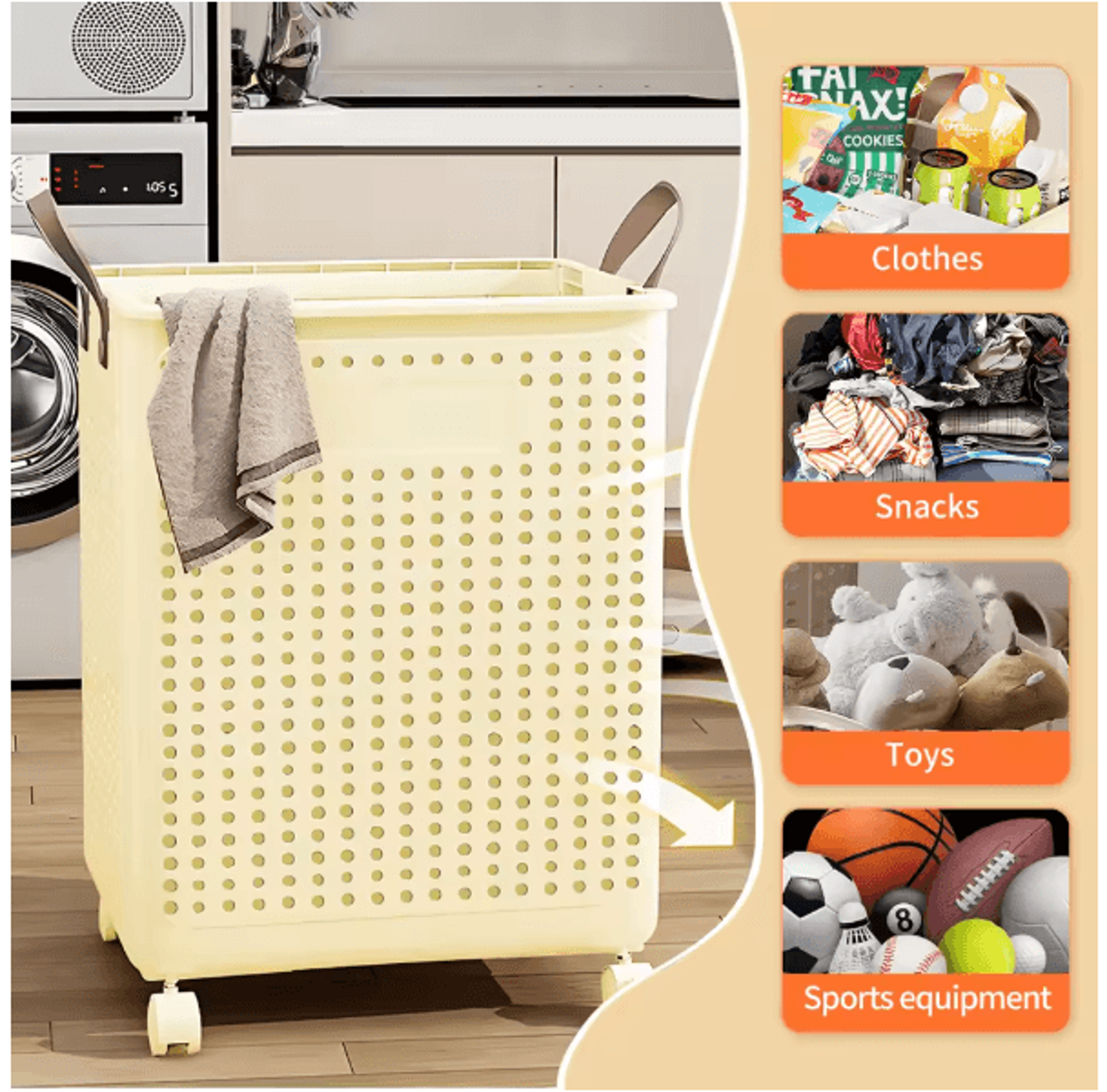 large foldable rolling laundry basket plastic hamper with removable bag for bathroom balcony and bedroom storage