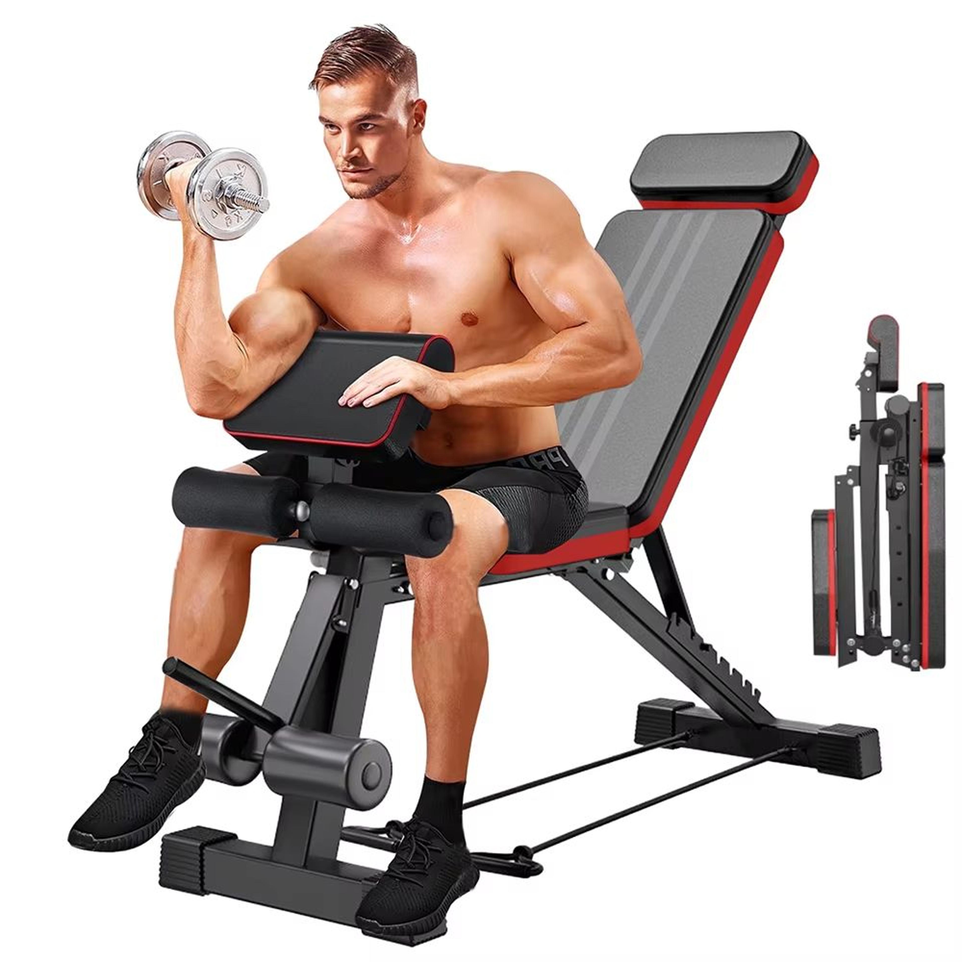 premium adjustable weight bench with 7-level foldable design, extended headrest & leg extension for home strength traini