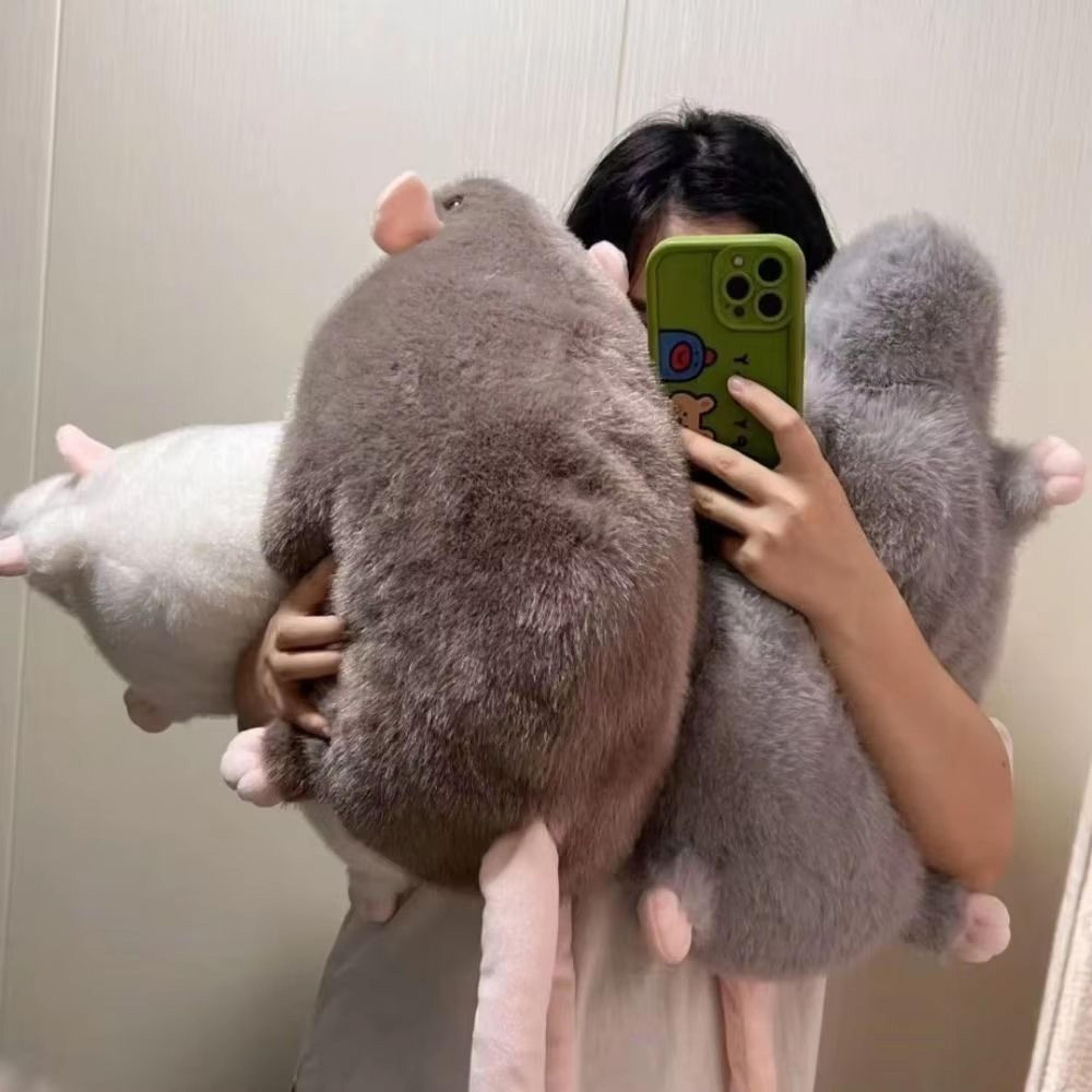 cute oversized mouse plush doll with flower branch, soft long hug pillow