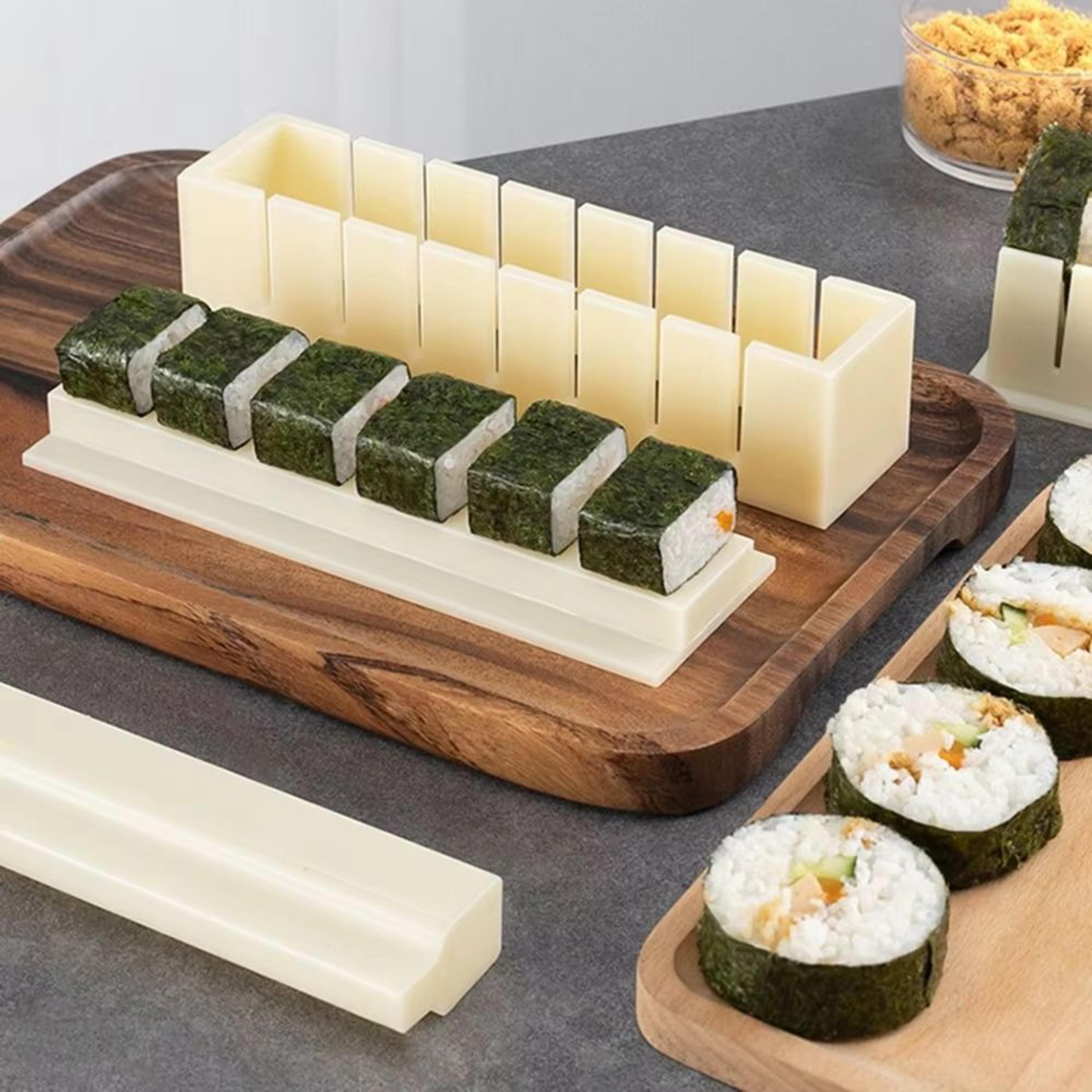 3pcs sushi maker kit kimbap roll molds (round, square, heart) easy diy sushi rolling mold tools for home bento and party
