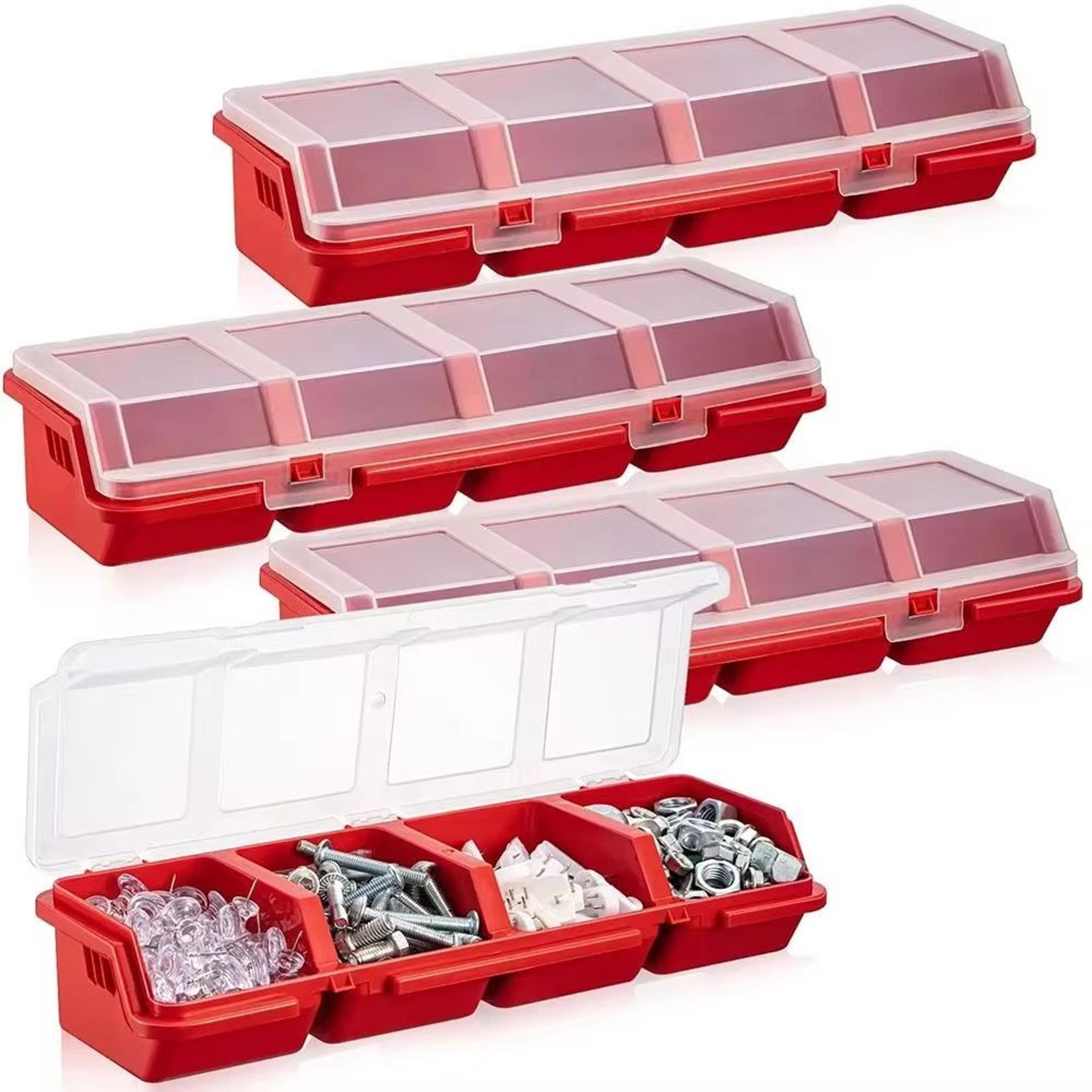 4-compartment parts storage box with lid, clear screw organizer box for small hardware, crafts, and tool parts
