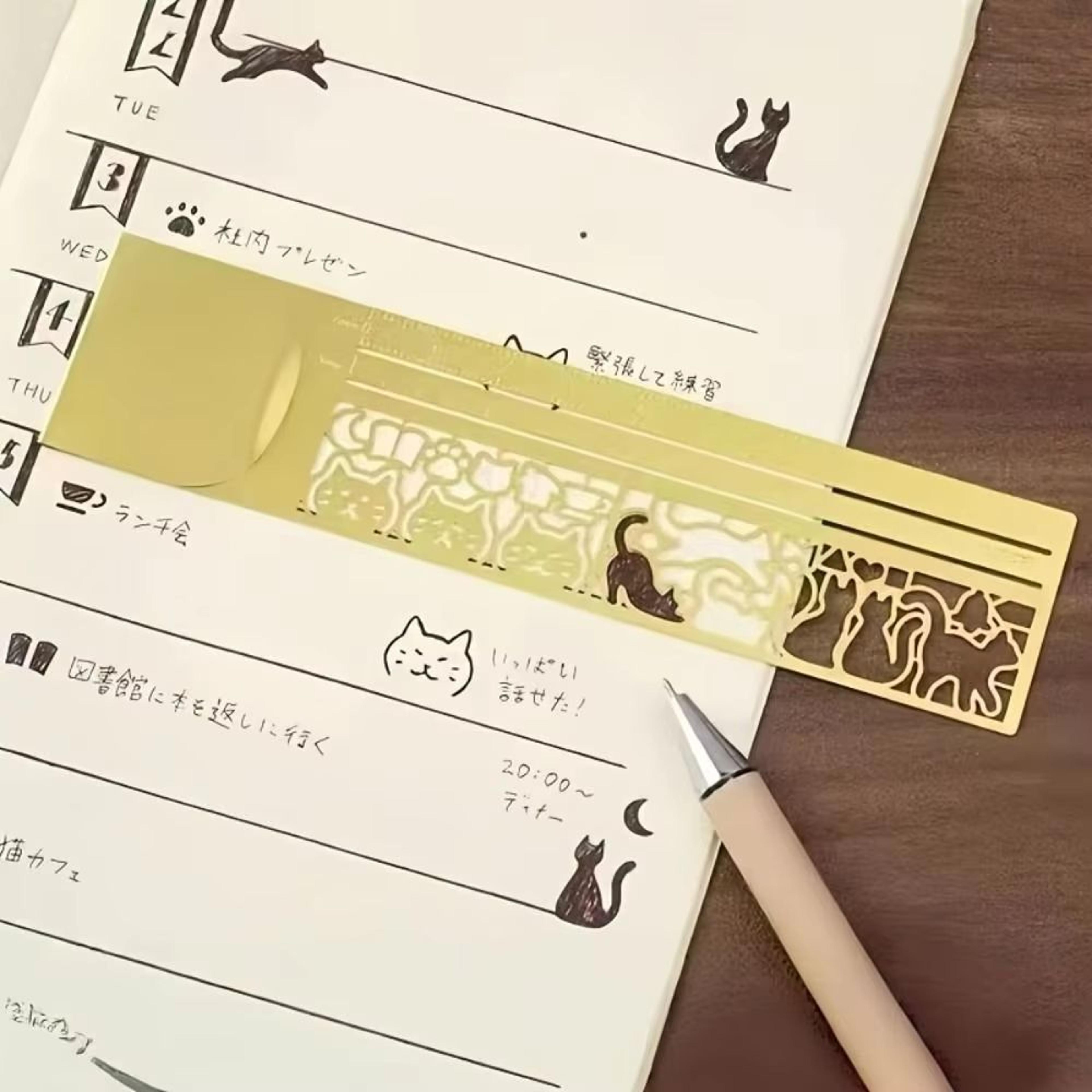 cat pattern multifunctional bookmark ruler for planners