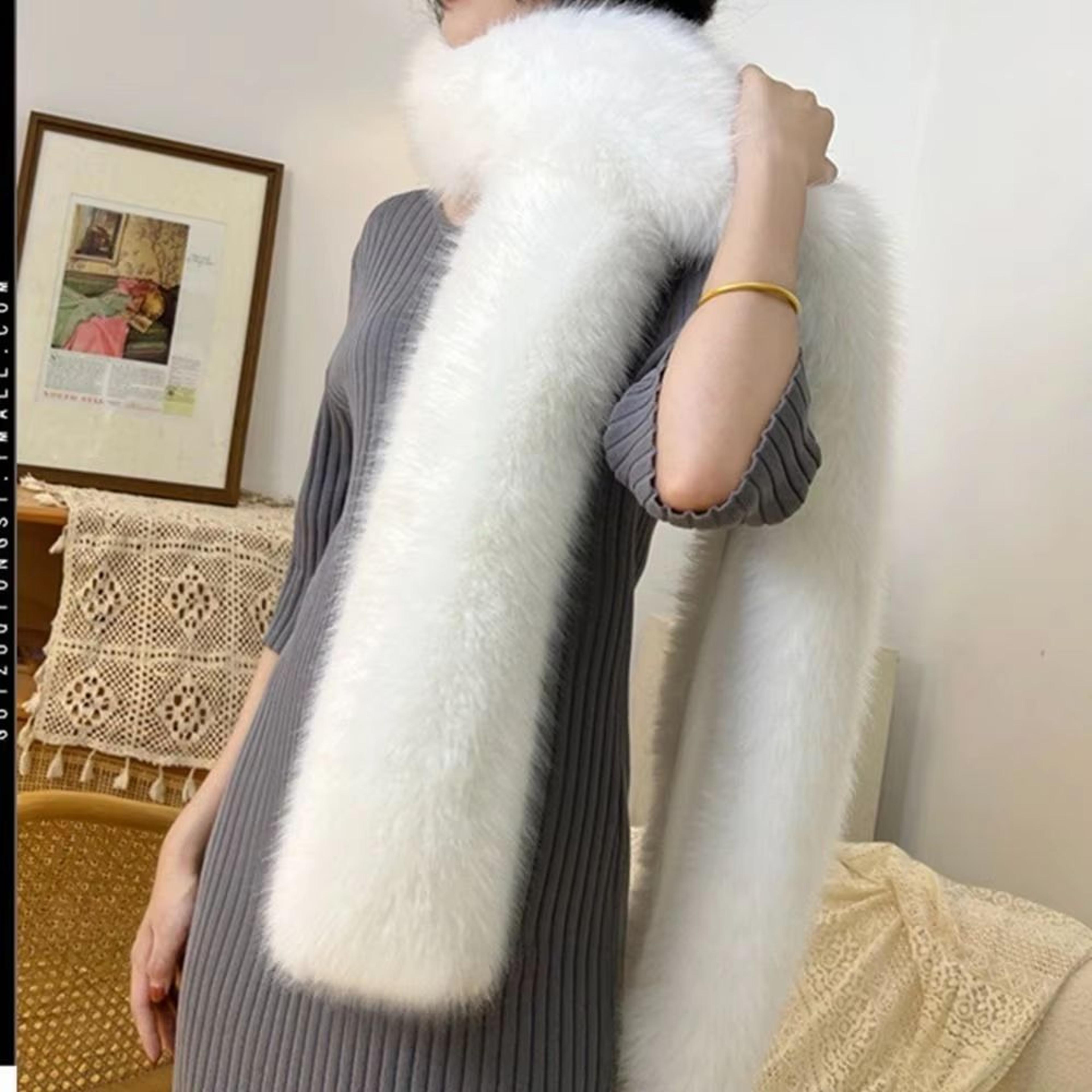luxury plush fake fur long scarf 70.87in soft winter wrap & shawl