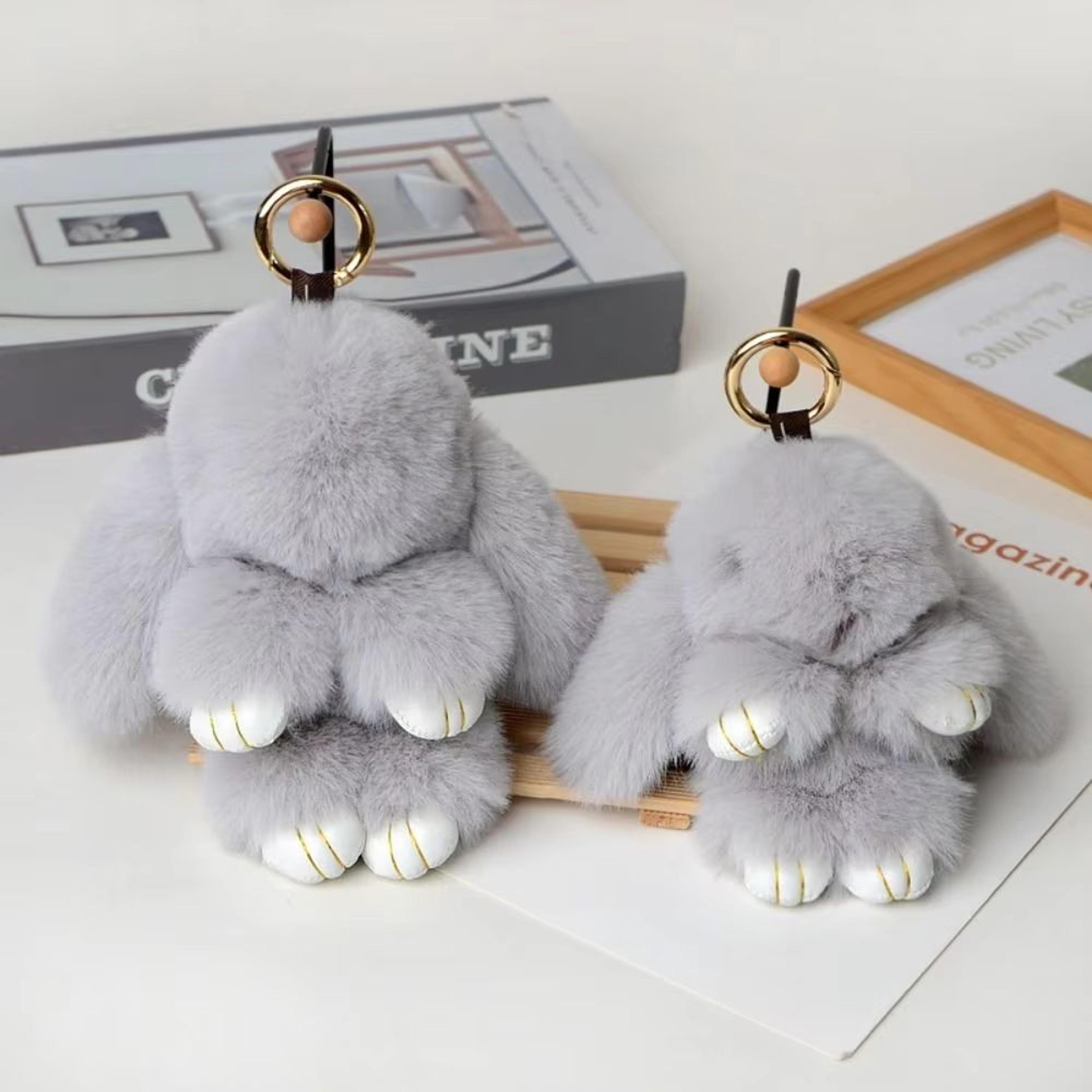 fluffy bunny fur pom pom keychain soft cute rabbit bag charm