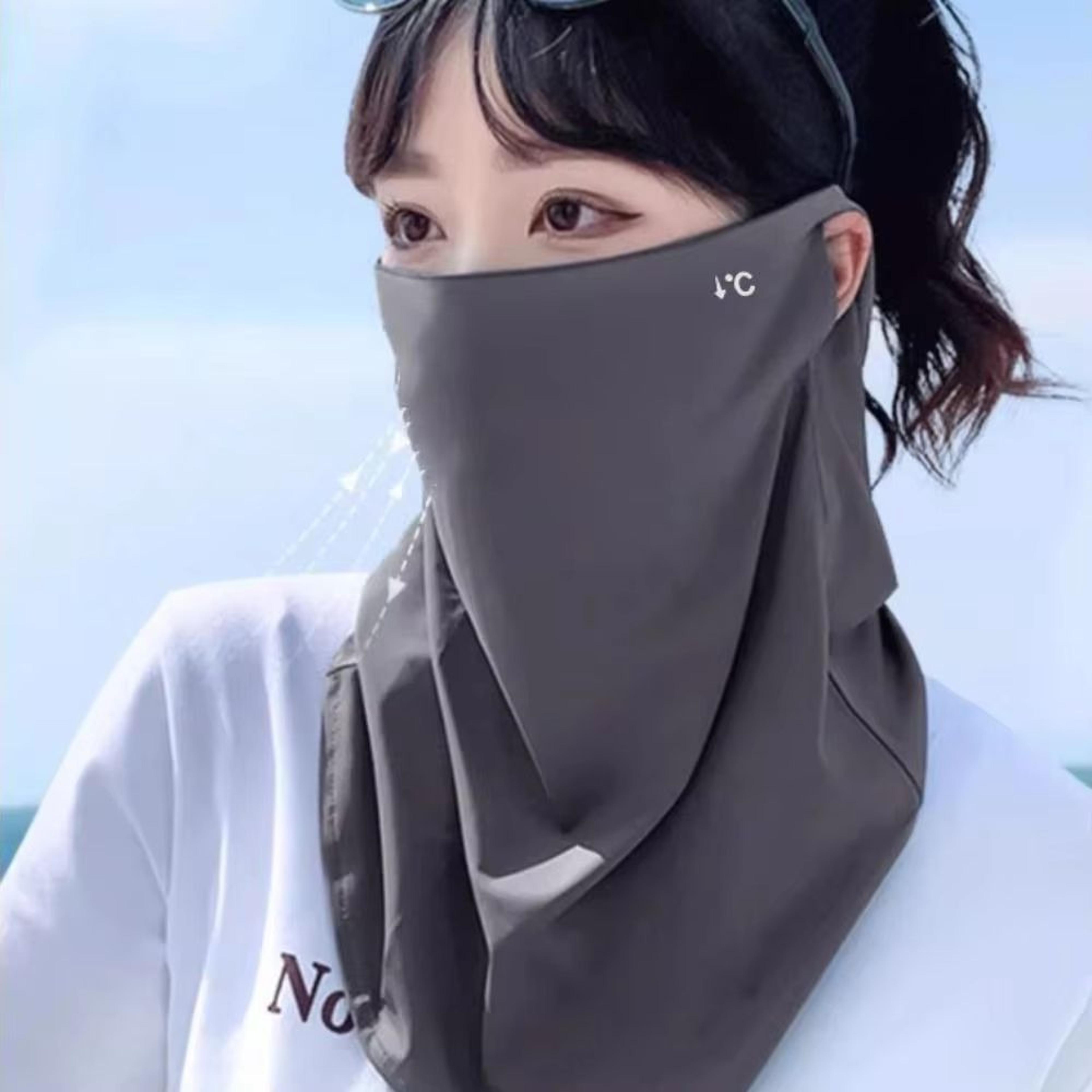 breathable ice silk sun protection face mask & neck scarf for outdoor riding