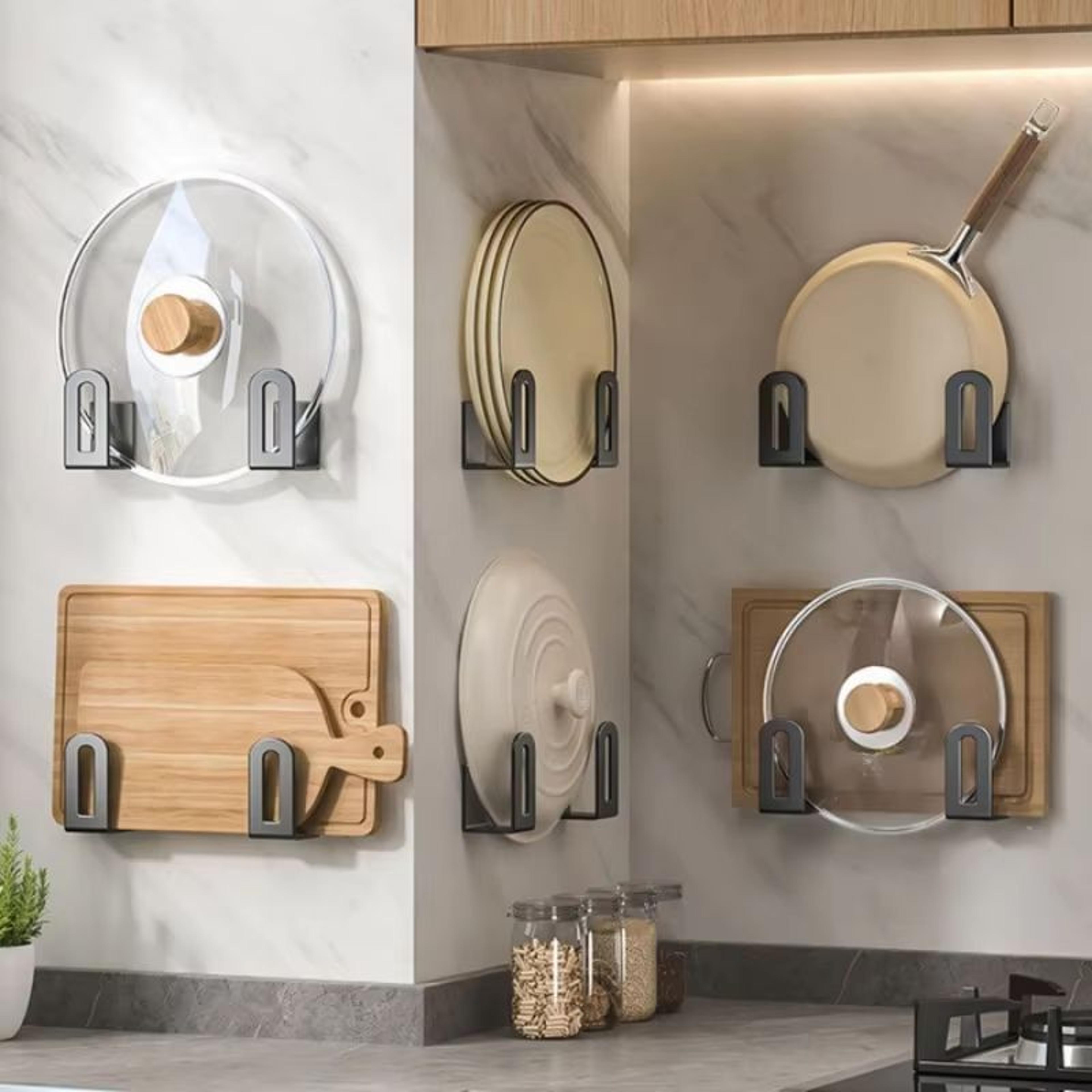 no-drill wall-mounted multi-functional storage rack for pot lids, cutting boards, and more (2/4pcs)