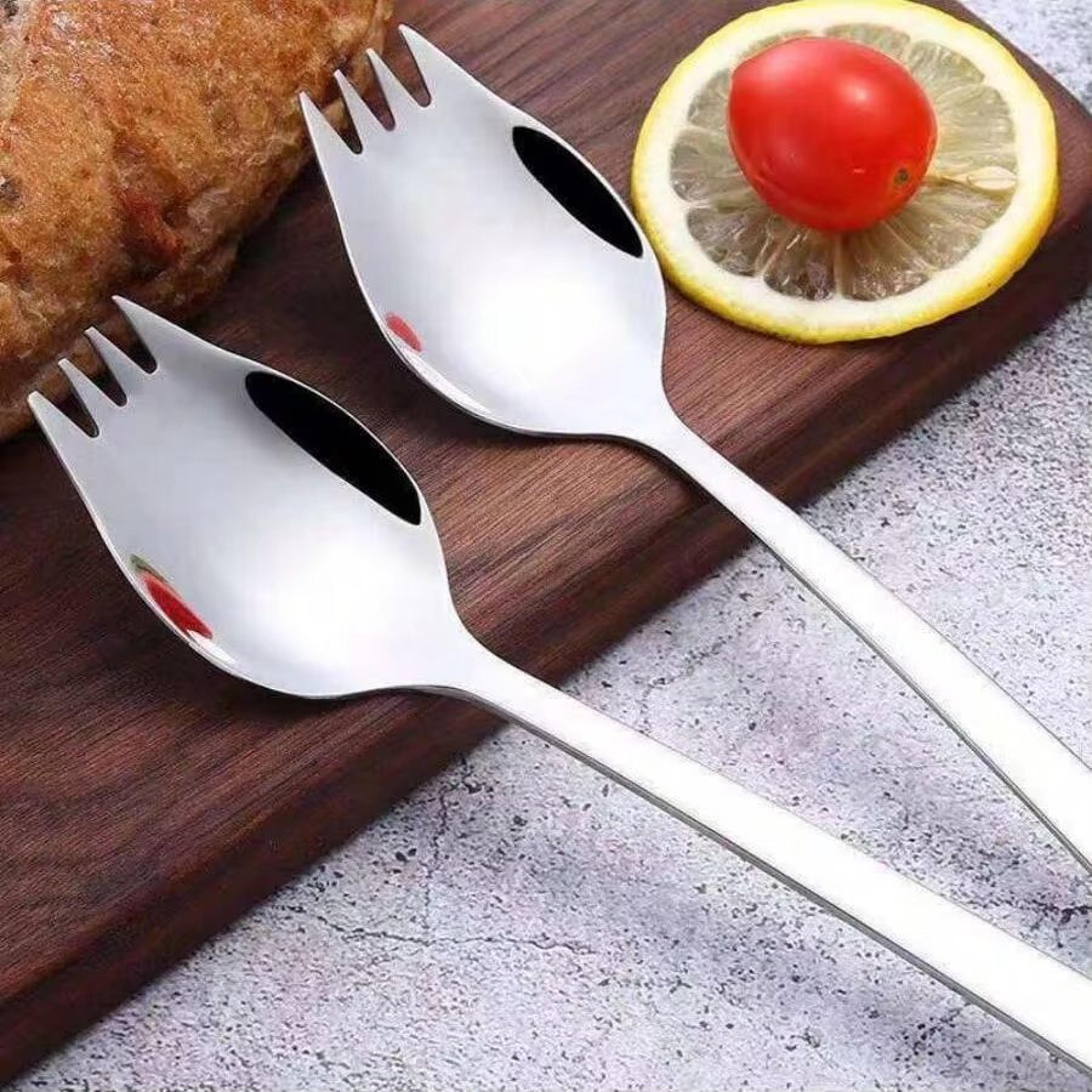 multi-functional stainless steel spoon & fork set – tableware for noodles, fruit & salad