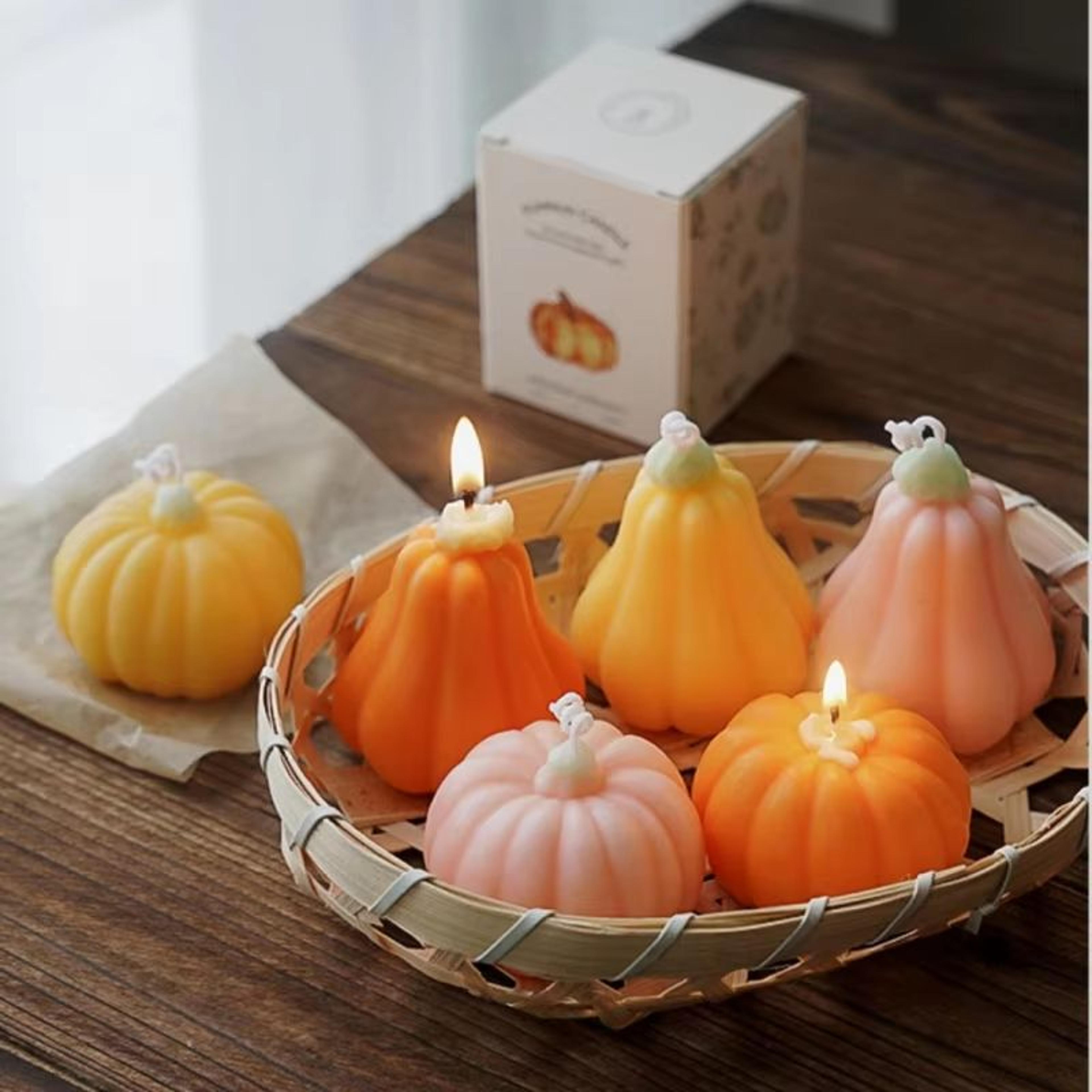 pink & orange pumpkin shaped scented candle – autumn decor & party favor gift