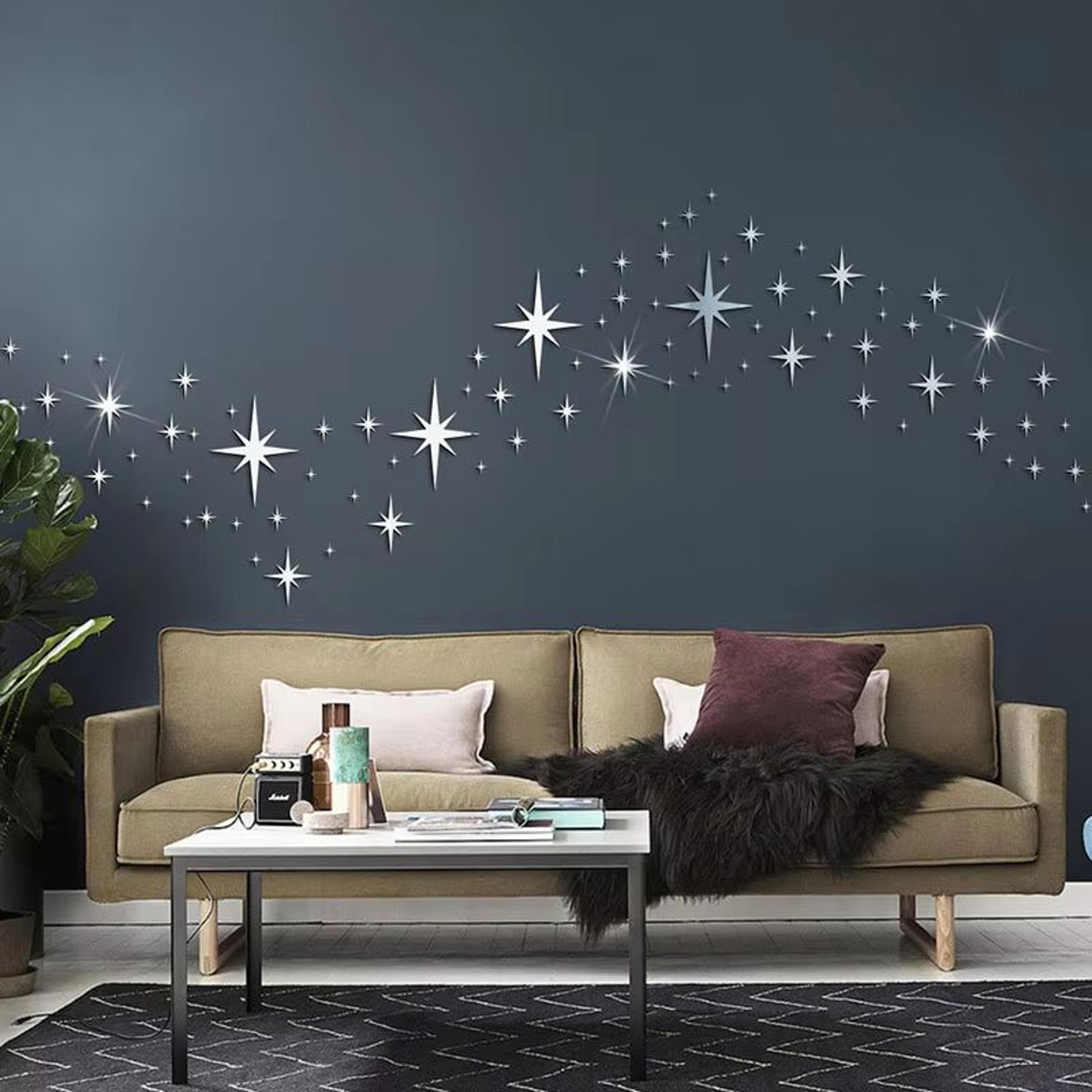 82-piece acrylic mirror wall stickers 3d star wall decor self-adhesive for home, bedroom & living room