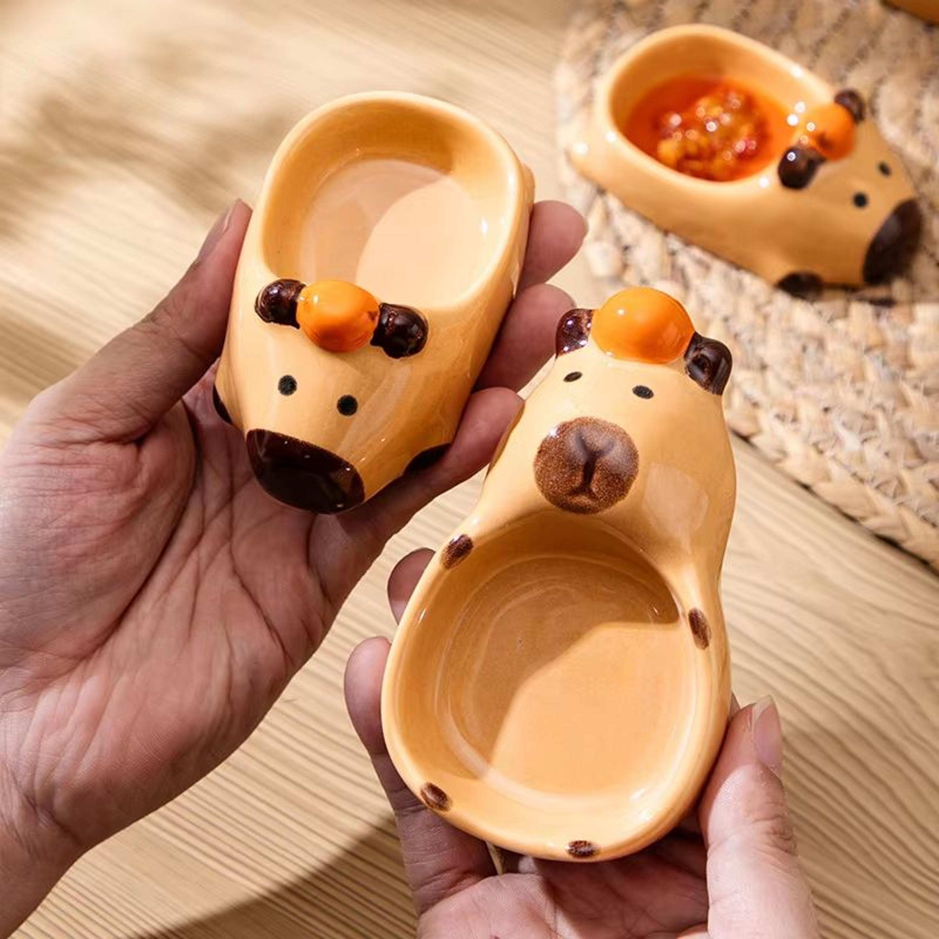 hand-painted capybara dipping bowl 3.1in ceramic sauce dish for condiments and snacks